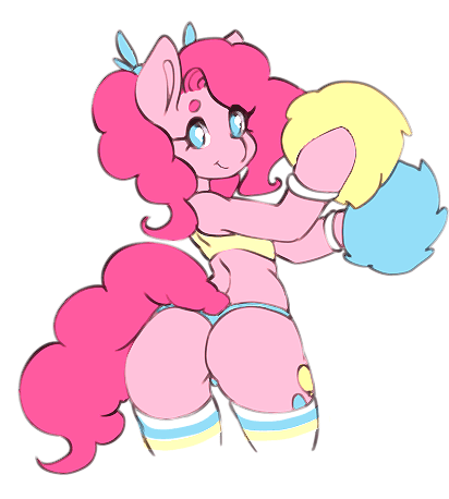 animated, anthro, ass, ass shake, back view, blue panties, cheerleader, female, friendship is magic, furry, gif, looking at viewer, my little pony, panties, pinkie pie (mlp), pom poms, shaking ass, shaking butt, solo, stockings, straight hair, thighhighs, tolsticot