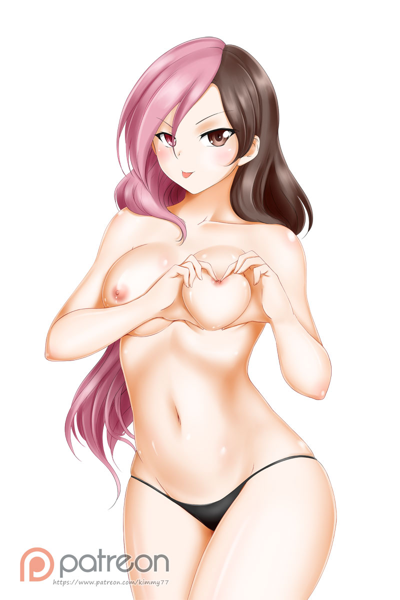 >:p :p areolae black_g-string black_panties black_thong black_underwear blush breasts brown_eyes brown_hair female g-string g-string_only groin heart-shaped_boob_challenge heterochromia high_resolution kimmy77 long_hair looking_at_viewer medium_breasts mostly_nude multicolored_hair navel neo_(rwby) nipples no_bra panties panties_only patreon_logo pink_eyes pink_hair rwby shiny shiny_skin smile solo stomach thighs thong thong_only tongue tongue_out topless two-tone_hair underwear underwear_only v-shaped_eyebrows watermark web_address white_background