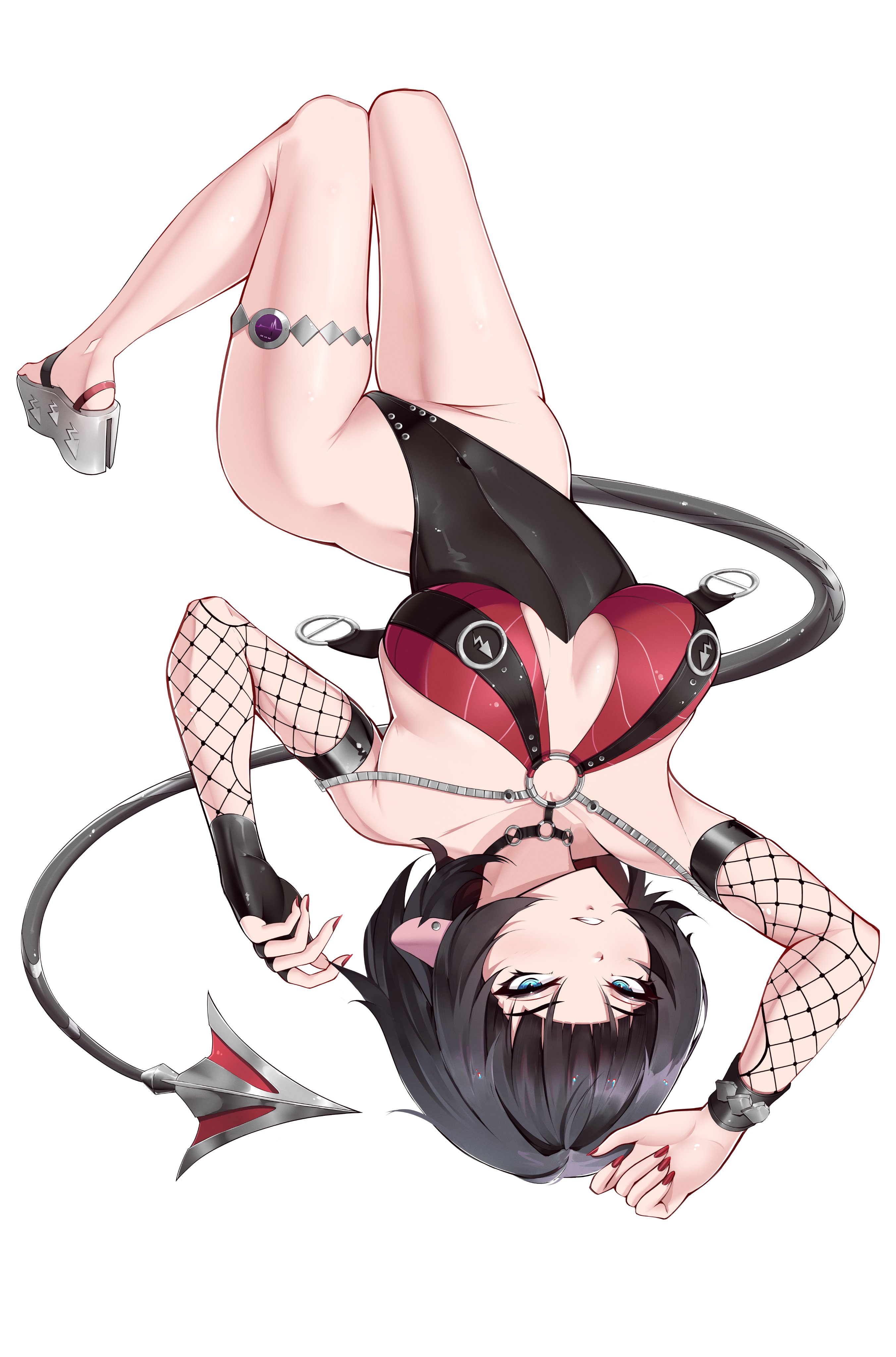 1girls, breasts, female, female focus, female only, jane doe (zenless zone zero), large breasts, light skin, light-skinned female, solo, swimsuit, thaigermane, thick thighs, thighs, white background, wide hips, zenless zone zero
