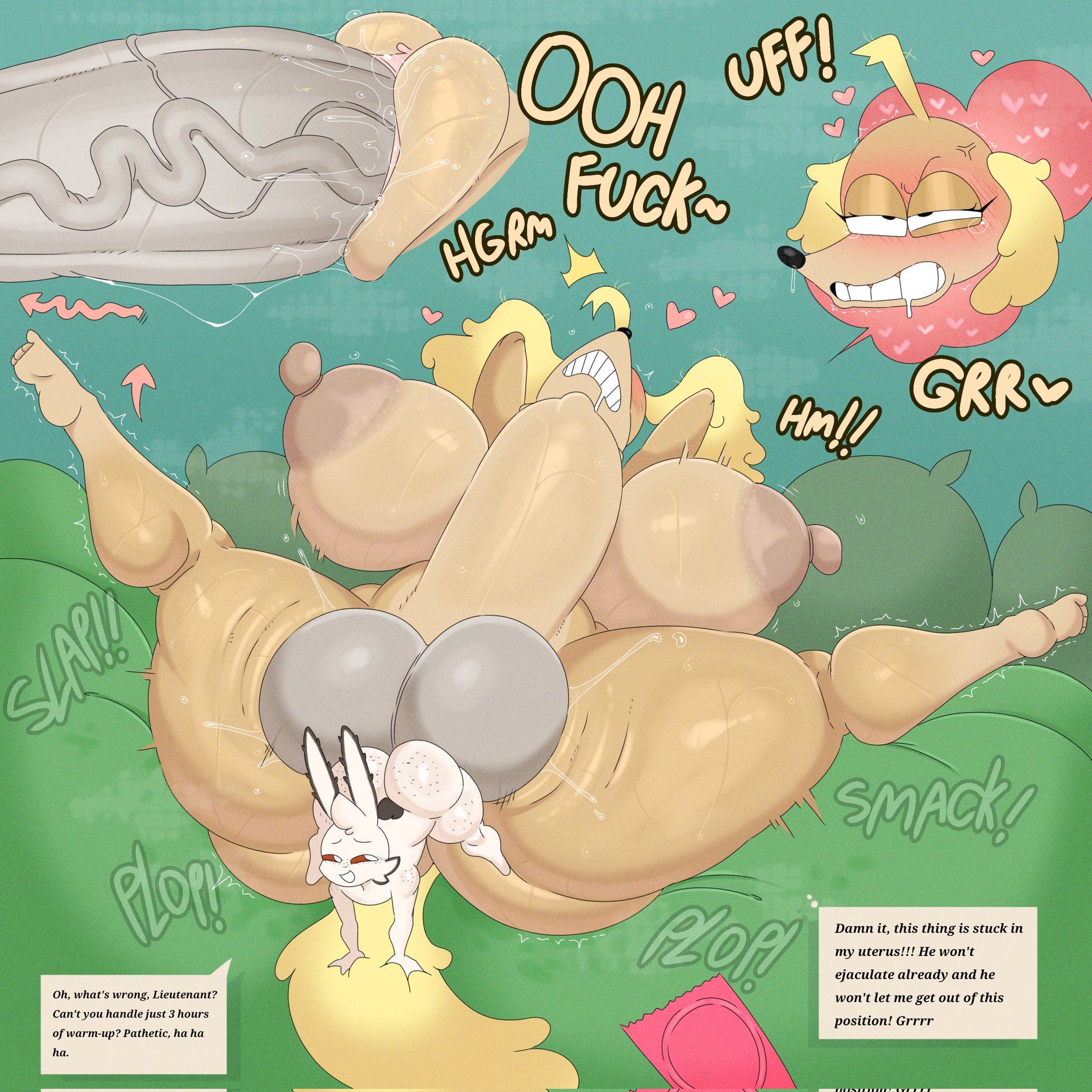 anthro, anthro female, anthro male, anthro male on anthro female, anthro on anthro, anthro penetrating, anthro penetrating anthro, anthrofied, areola, areolae, ass, ass bigger than head, ass cleavage, ass crack, ass focus, ass jiggle, ass jiggling, balls, big areola, big areolae, big areolas, big ass, big balls, big boobs, big breasts, big butt, big nipples, big testicles, boobs, breast squeeze, breasts, breasts apart, breasts bigger than head, breasts bigger than torso, breasts focus, breasts out, butt, clitoris, condom, cuphead (game), curvaceous, curvaceous body, curvaceous female, curvaceous figure, curves, curvy, curvy body, curvy female, curvy figure, curvy hips, dialog, dialogue, dialogue box, dialogues, female, female anthro, female focus, female penetrated, female penetrated by male, female/male, fluids, fluids genitals, huge areola, huge areolae, huge areolas, huge ass, huge balls, huge boobs, huge breasts, huge nipples, huge testicles, large areola, large areolae, large areolas, large boobs, large breasts, large nipples, lok bunny, lokbunny17, male, male focus, male penetrating, male penetrating female, male/female, massive ass, massive balls, massive boobs, massive breasts, massive butt, massive nipples, nipples, oc, original character, pussy focus, pussy juice, pussy lips, sergeant o'fera, sex, testicles, text, text box, vagina, vaginal, vaginal fluids, vaginal insertion, vaginal juices, vaginal lips, vaginal penetration, vaginal sex, vein, veins, veiny, veiny cock, veiny penis, voluptuous, voluptuous anthro, voluptuous ass, voluptuous body, voluptuous breasts, voluptuous female