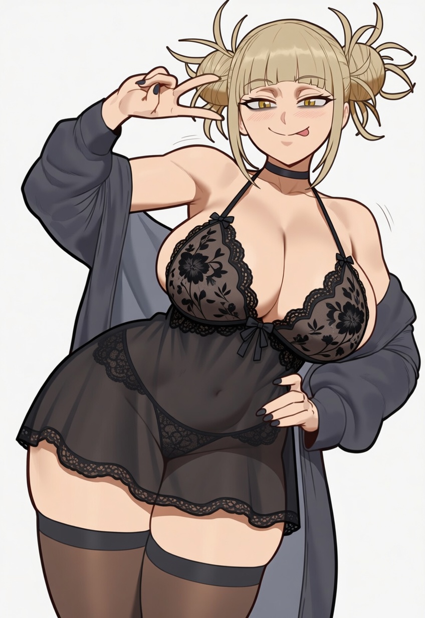 1girls, ai generated, big breasts, blonde hair, blonde-haired female, himiko toga, lingerie, maxelartdesign, my hero academia, yandere