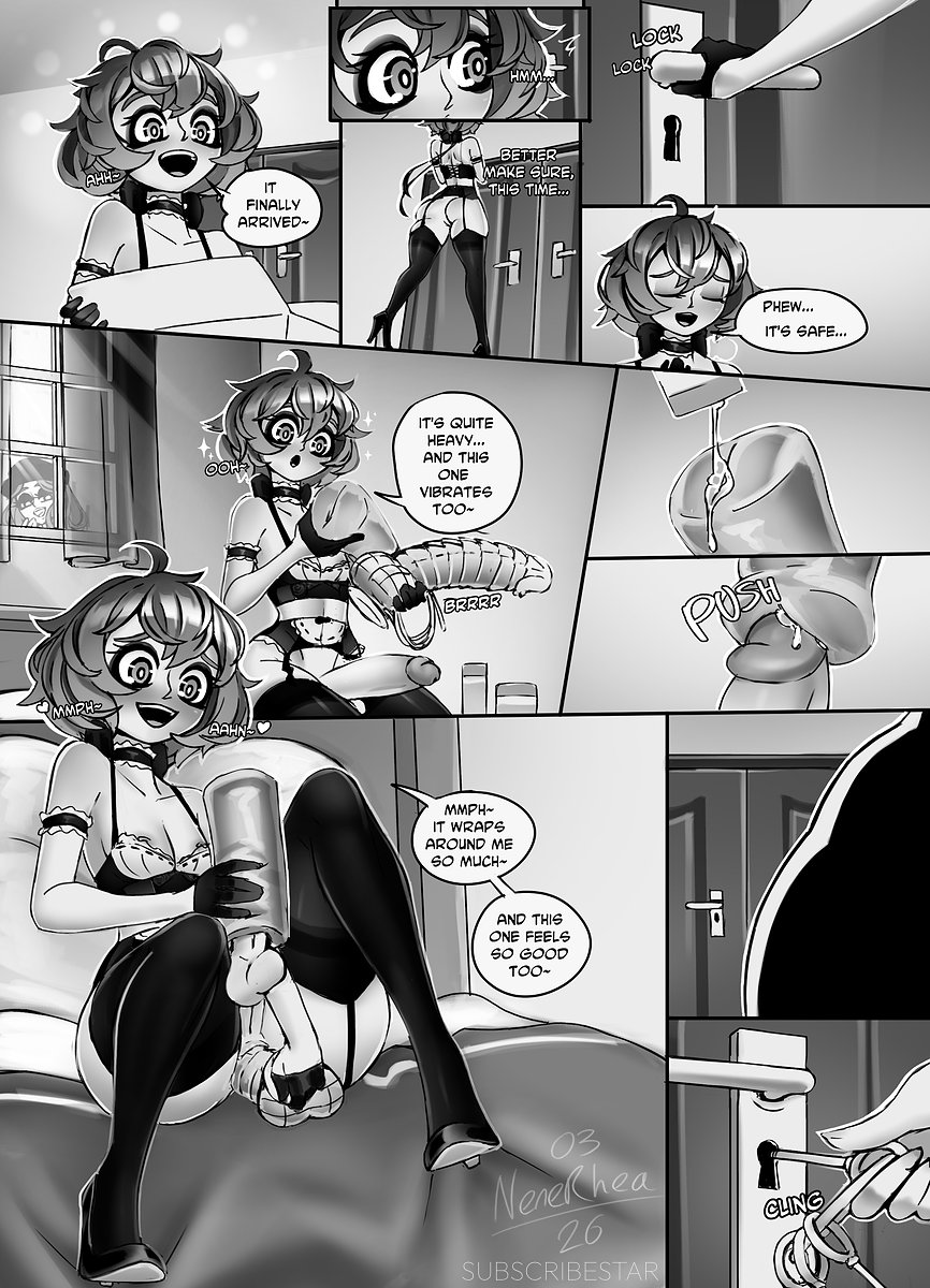 1futa, balls, bernadetta von varley, black and white, comic, dildo in ass, fire emblem, fire emblem: three houses, fleshlight, futa only, futanari, greyscale, huge cock, lube, masturbating while penetrated, masturbation, nenerhea, nintendo, penis, sex toy, solo