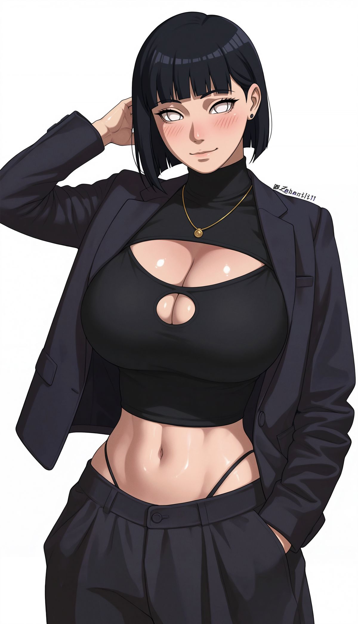 1girls, ai generated, big breasts, boob window, boruto: naruto next generations, curvy, female, female only, hyuuga hinata, light-skinned female, milf, naruto (series), short hair, solo, standing, sweat, tagme, thick thighs, uzumaki hinata, voluptuous, wide hips