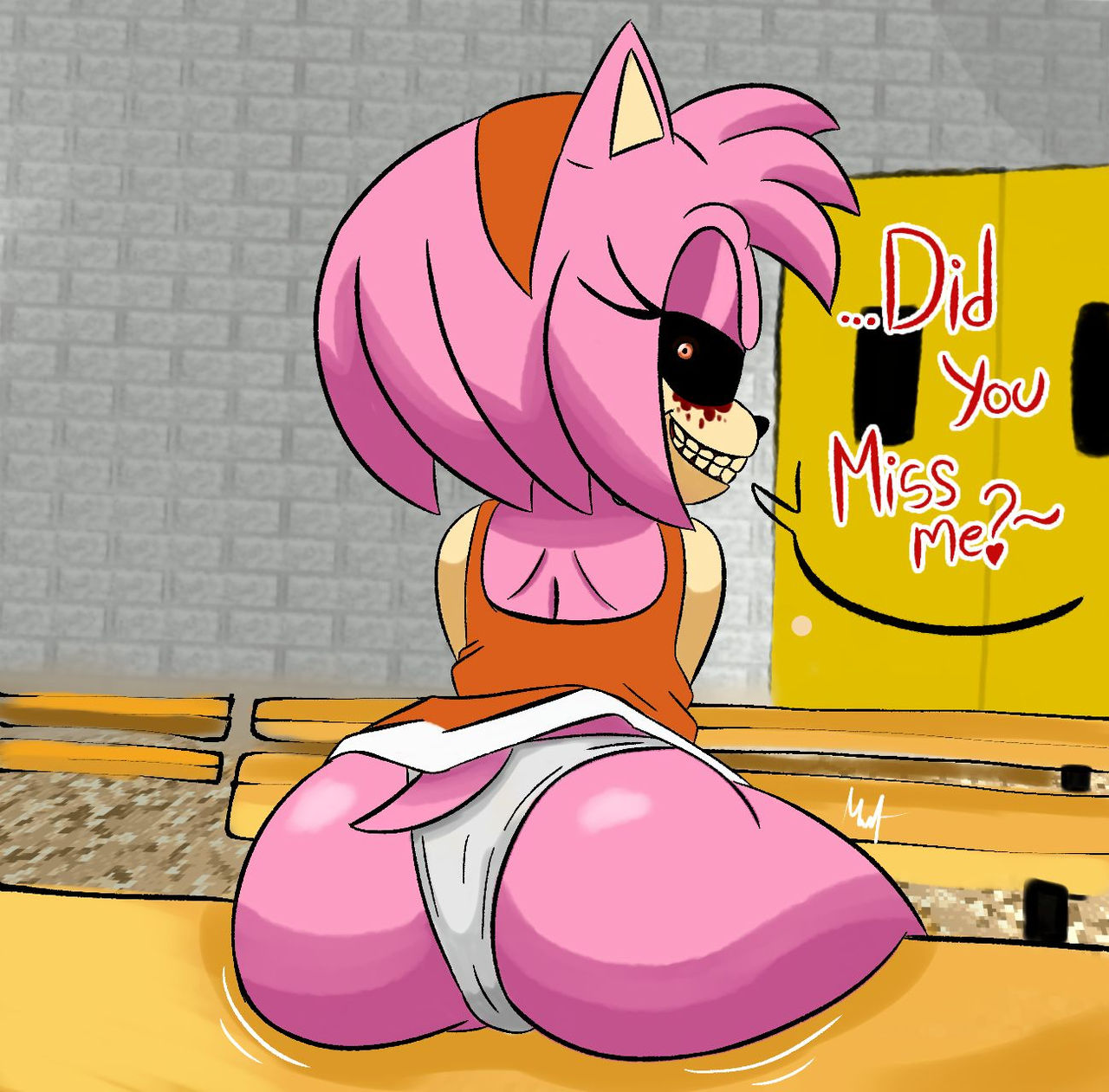 1girls, amy rose, amy.exe, anthro, ass, ass focus, clothed, dialogue, english text, furry, looking at viewer, looking back, marlonxd, more at source, panties, pillar chase 2, roblox, roblox game, sitting, smile, sonic.exe (series), speech bubble, tagme, talking to viewer, text, thorn (pillar chase 2), white panties