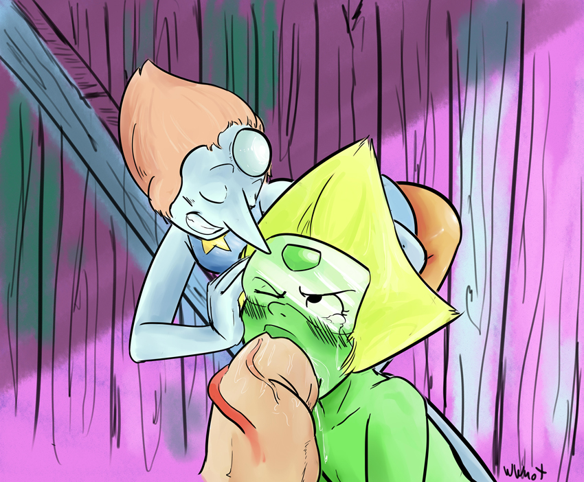 2girls female gem_(species) multiple_girls partial_male pearl_(steven_universe) peridot_(steven_universe) steven_universe welp