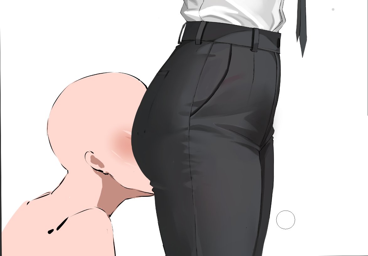 1boy, 1boy1girl, big ass, big butt, black pants, chainsaw man, face in ass, makima (chainsaw man), smurtz, sniffing, sniffing ass