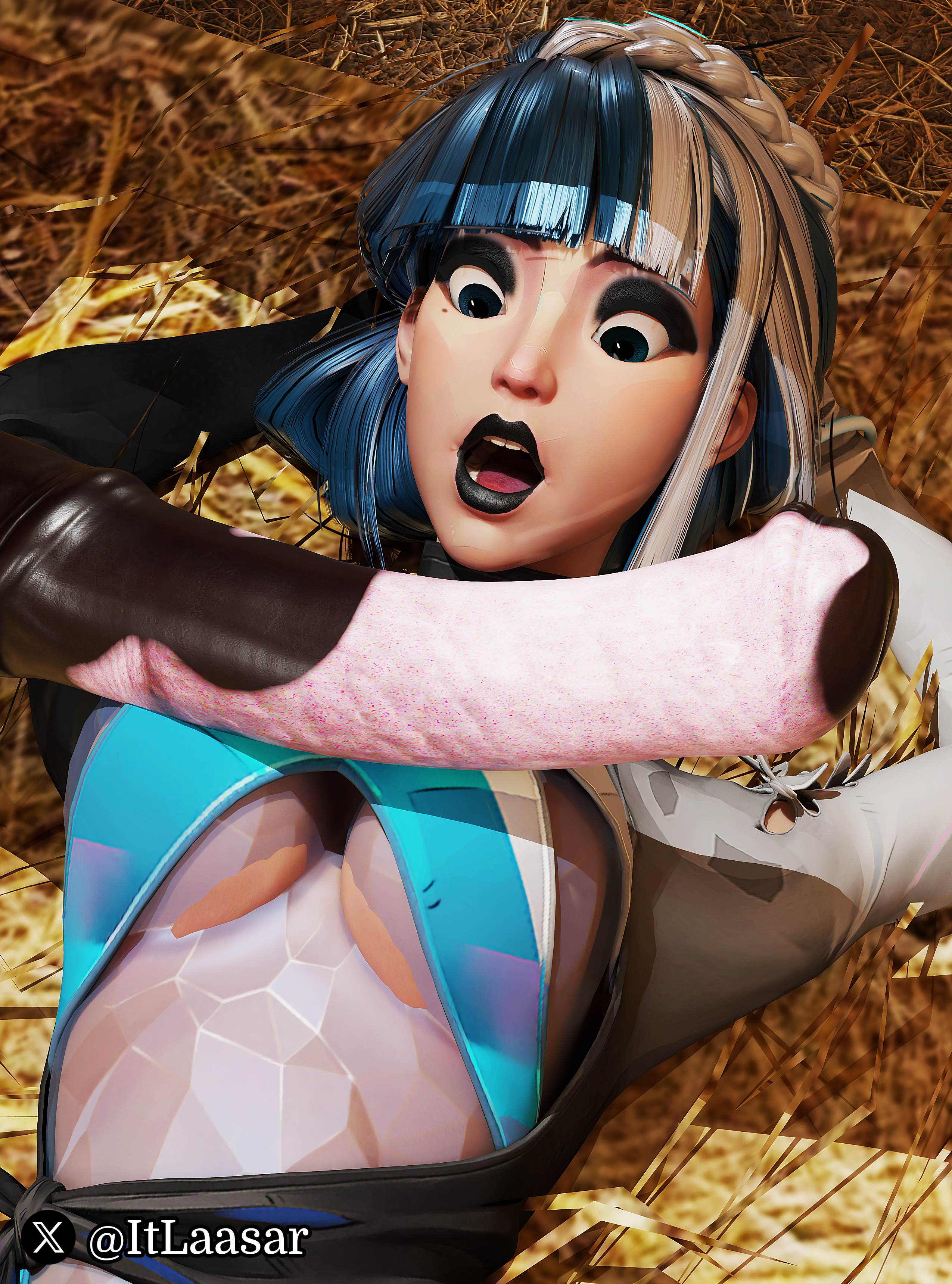 1boy, 1girls, 3d, animal genitalia, barn, big ass, big balls, big breasts, big butt, big thighs, black lipstick, equine, eyeliner, eyeshadow, female on feral, feral, feral on female, feral on human, hay, horny, horny female, horse, horse penis, horsecock, human female, human on feral, human penetrated, interspecies, itlaasar, large penis, laying on back, looking at penis, luna snow, luna snow (cool summer), luna snow (marvel rivals), luna snow (shining star), makeup, male/female, marvel, marvel comics, marvel rivals, mounting, naughty face, open mouth, pale-skinned female, penis on breast, smile, straight, surprised, surprised face, thick ass, thick butt, thick thighs, zoophilia