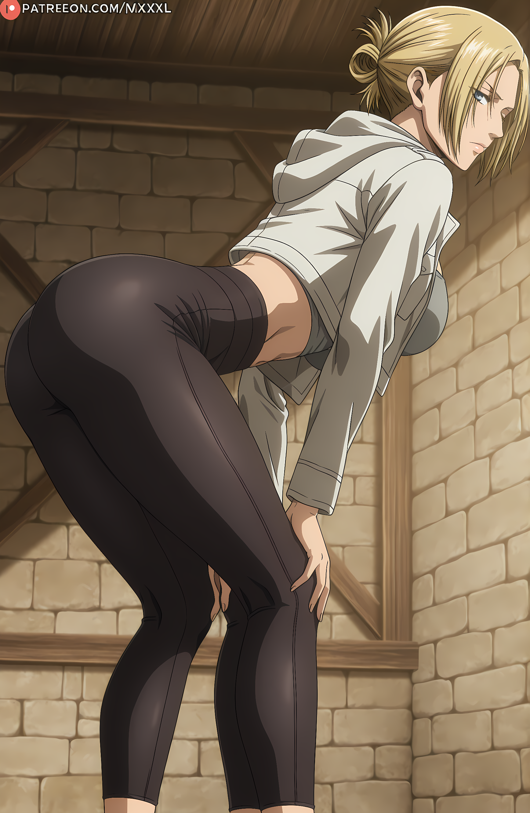 1girls, ai generated, annie leonhardt, attack on titan, leggings, looking at viewer, solo