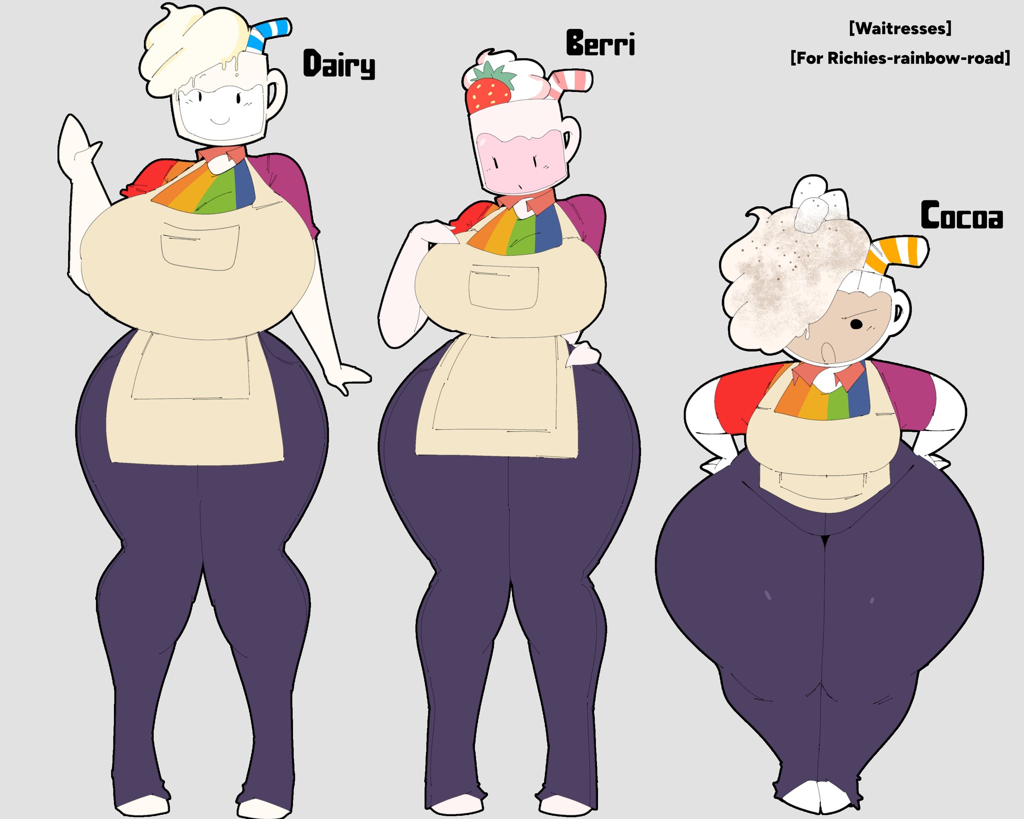 1boy, 1femboy, 2girls, berri (managerfry), clothed, cocoa (managerfry), curvy figure, dairy (managerfry), female, femboy, huge ass, huge breasts, male, managerfry, thick thighs, wide hips