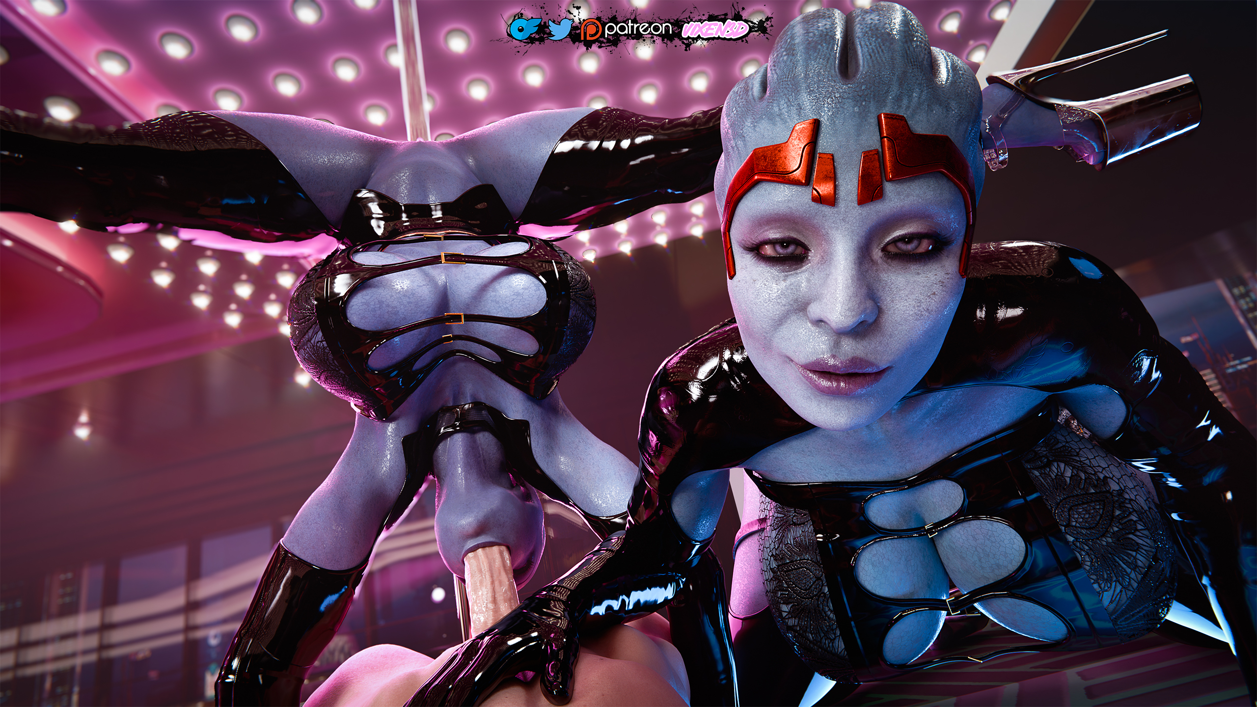 1boy, 2girls, 3d, 3dx, alien, alien girl, artist logo, artist name, asari, big areolae, big breasts, bimbo, bimbo body, bimbo choker, bimbofied, blender, blender (software), blowjob, blue body, blue eyes, blue skin, blue-skinned female, bolt on tits, breast implants, breast to breast, breasts, busty, collar, cum in mouth, enhanced breasts, fake breasts, female, garter, garter belt, giant breasts, grabbing breasts, high heels, huge breasts, implants, latex, latex clothing, latex stockings, liara t'soni, looking at viewer, male, mass effect, mass effect (series), mass effect 2, multiple females, multiple girls, naked, naked female, nipple piercing, nipples, open toe heels, open toe shoes, piercing, platform footwear, platform heels, prostitution, samara, self upload, silicone, silicone implants, stripper, stripper heels, stripper pole, theafterlife, tits out, vixen3d, voluptuous, voluptuous female