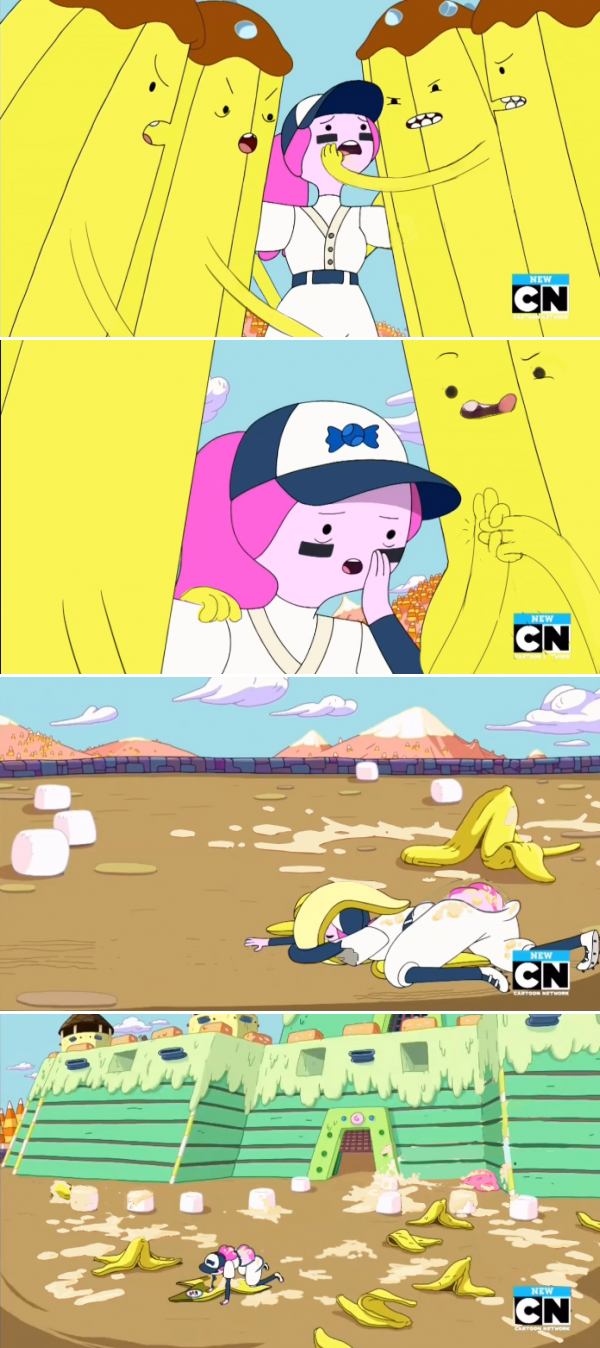 adventure_time banana_guard canonical_scene cartoon_network cum gangbang group pink_hair pink_skin princess_bubblegum rape