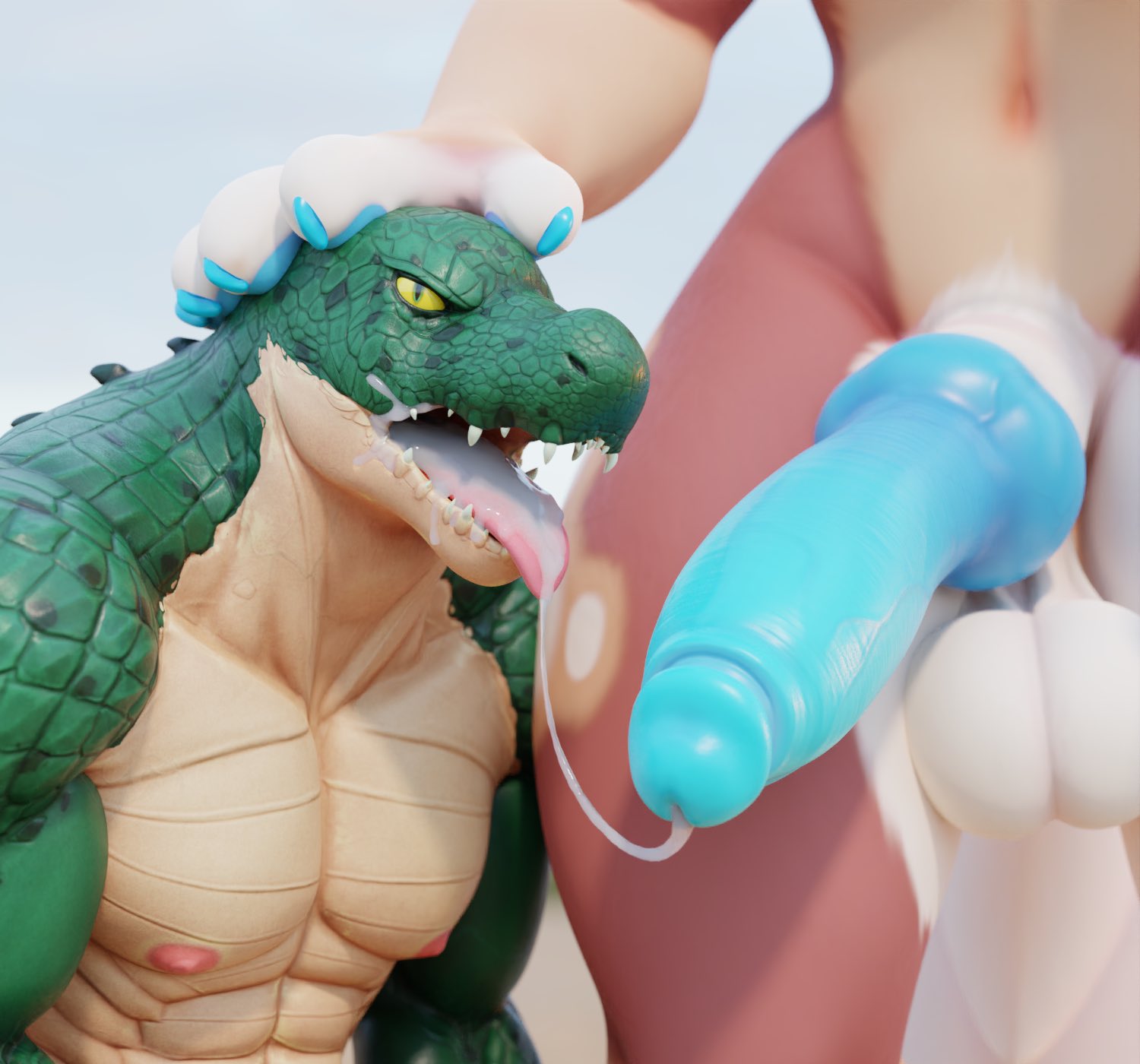 2024 3d abs after_oral after_sex animal_genitalia anthro anthro_on_anthro areola balls biceps big_balls big_muscles big_penis blurred_background bodily_fluids claws coffeesoda_(fursona) connivingrat crocodile crocodilian crocodylid cum cum_in_mouth cum_inside cum_on_face cum_on_tongue cum_string deltoids duo erection fur genital_fluids genitals hand_on_head helm_(connivingrat) hi_res humanoid_genitalia humanoid_penis hybrid_genitalia hybrid_penis hyena knot looking_at_viewer male male/male mammal muscular muscular_anthro muscular_male narrowed_eyes navel nipples non-mammal_nipples nude open_mouth outside pecs penis reptile scales scalie sheath standing teeth thick_penis tongue tongue_out tuft