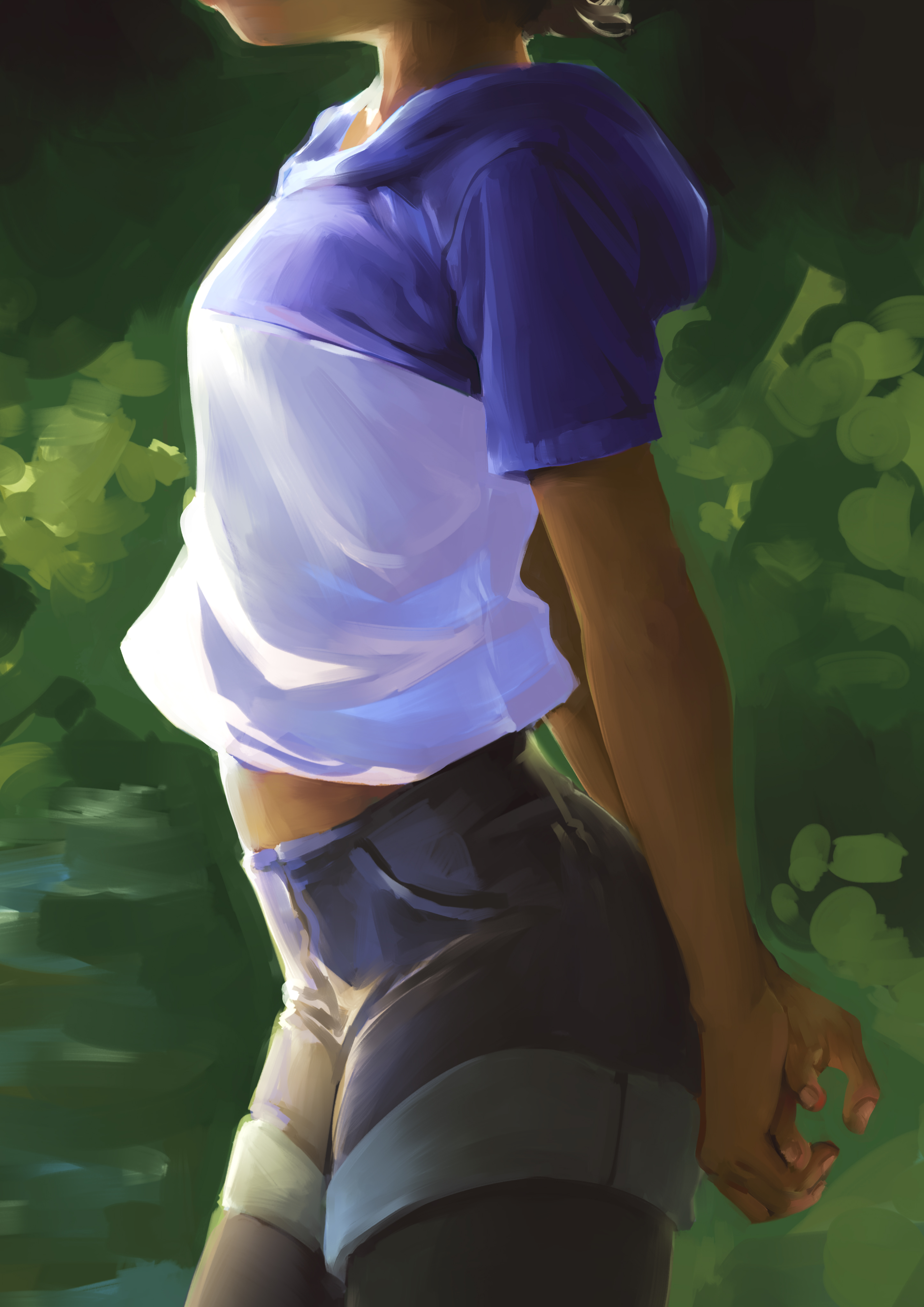 absurdres, arms behind back, ass, black legwear, breasts, clothed, clothing, dark skin, dark-skinned female, female, hair, highres, hood, hoodie, human, jcm2, luz noceda, nonsexual, perky breasts, shorts, skinny, skinny female, slim, solo, standing, the owl house