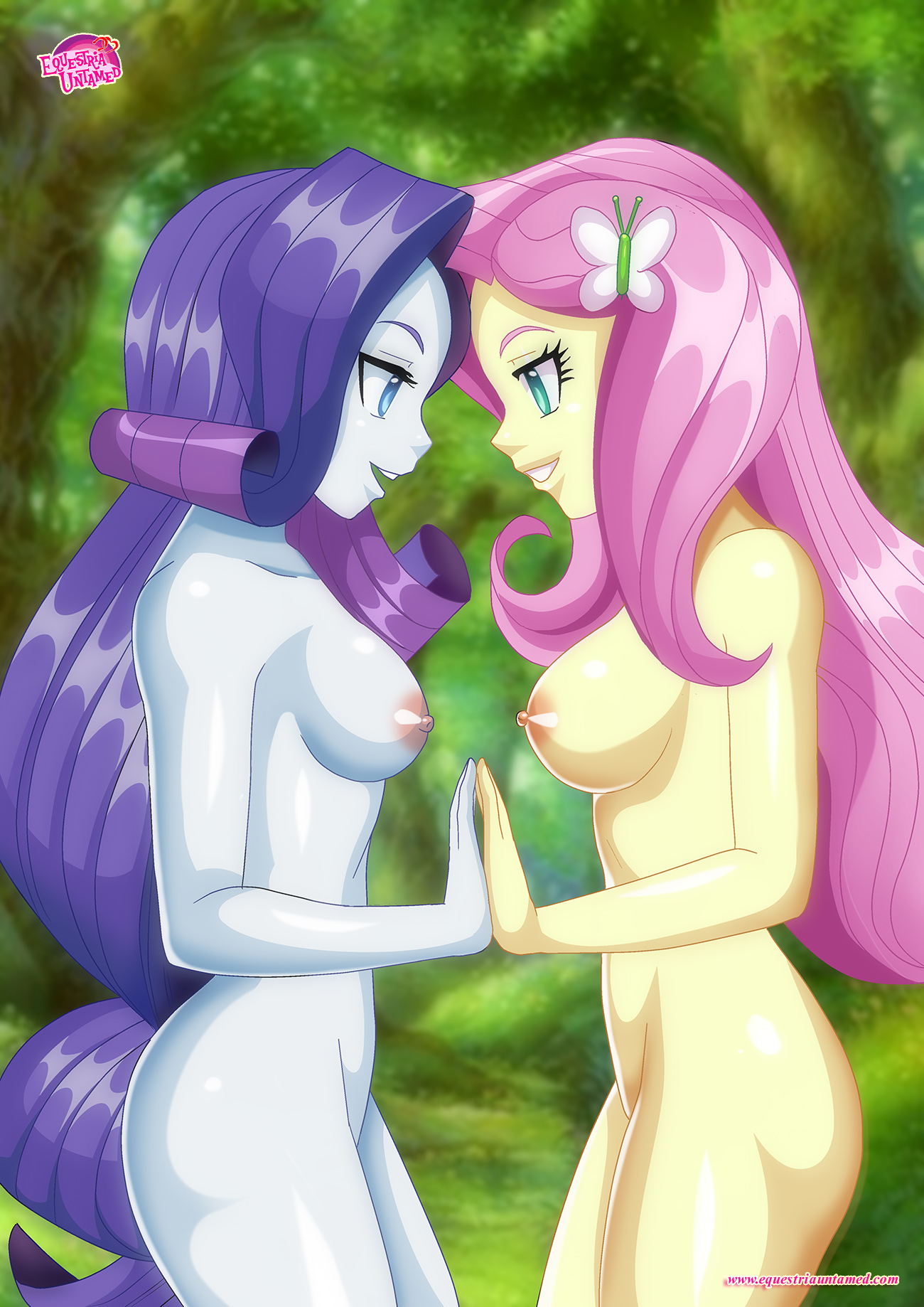 2girls, bbmbbf, blue eyes, boobs, breasts, completely naked, completely nude, duo, duo female, equestria girls, equestria untamed, female, female only, female with female, female/female, fluttershy (eg), fluttershy (mlp), friendship is magic, green eyes, hasbro, lesbian, long hair, long hair female, long-haired female, medium breasts, multiple females, multiple girls, my little pony, naked, naked female, nipples, nude, nude female, nudity, open mouth, palcomix, pink hair, pink-haired female, purple hair, purple-haired female, rarity (eg), rarity (mlp), smiling at another, smiling at partner, teeth, white skin, yellow skin, yuri