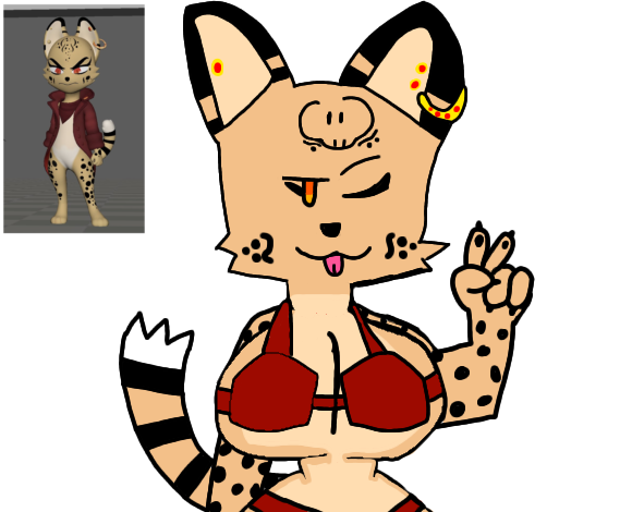 1girls big_breasts big_thighs bikini billie_bust_up blinking elaine_corso_(billie_bust_up) female female_only furry furry_only pussy serval tongue