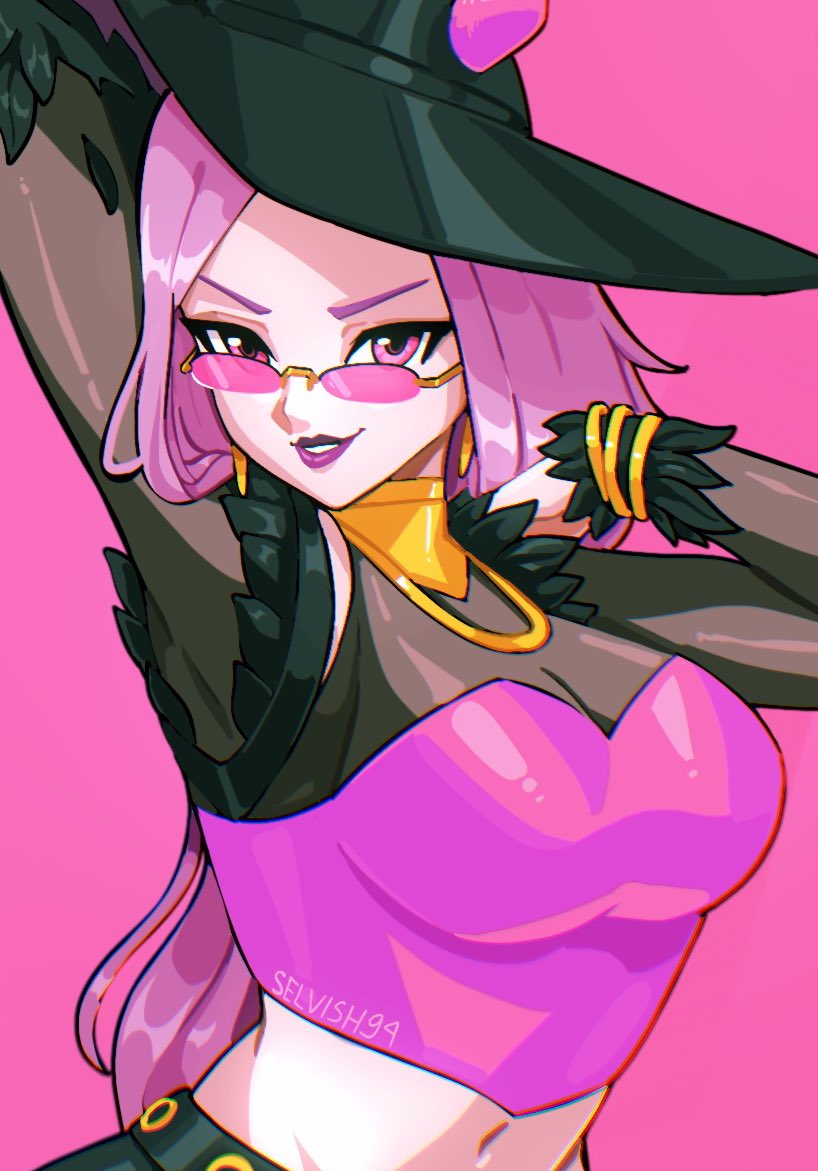 breasts busty fortnite fortnite:_battle_royale harpy_haze_(fortnite) haze_(fortnite) looking_over_eyewear looking_over_glasses looking_over_sunglasses pink-tinted_eyewear selvish94 sunglasses tinted_eyewear