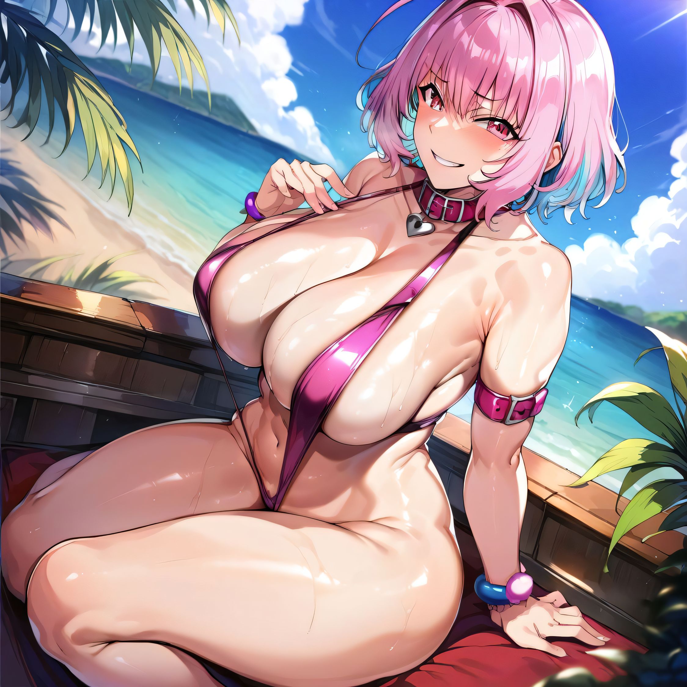 1girls, ai generated, alternate breast size, big breasts, breasts, busty, curvaceous, curvy, curvy body, curvy female, curvy figure, female, huge breasts, idolmaster, large breasts, nipples, sling bikini, sweat, sweating, sweaty, sweaty body, sweaty breasts, thick thighs, thighs, yumemi riamu
