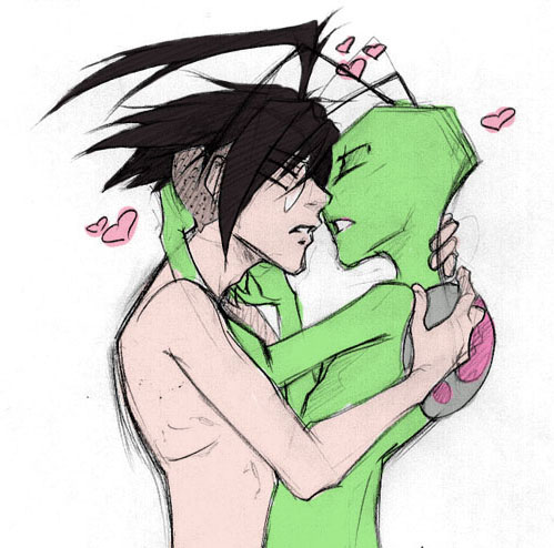 alien dib gay glasses human invader_zim male straight_hair uppertorso yaoi zim