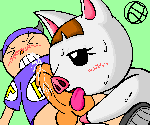 animal_crossing animal_crossing_boy artist_request balls blush fellatio looking_pleasured lucy_(animal_crossing) nintendo oral penis player_1 straight_hair tongue tongue_out villager_(animal_crossing) year_request