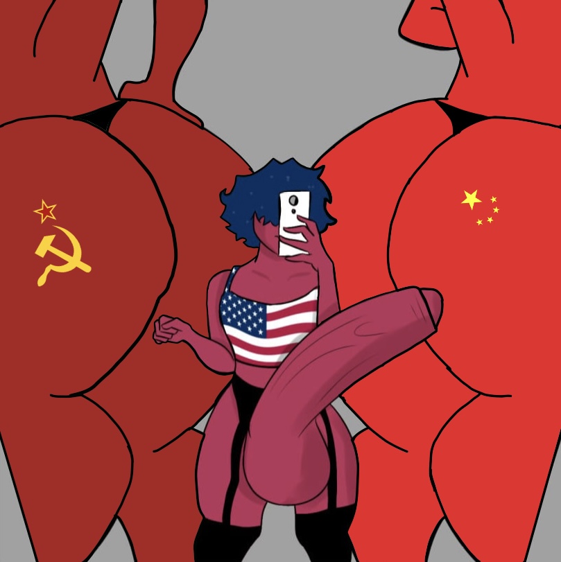 2girls, 2girls1boy, china (countryhumans), countryhumans, countryhumans girl, crudedraws, female, femboy, huge ass, hung femboy, hung like a horse, male, small dom big sub, soviet union (countryhumans), united states of america (countryhumans)