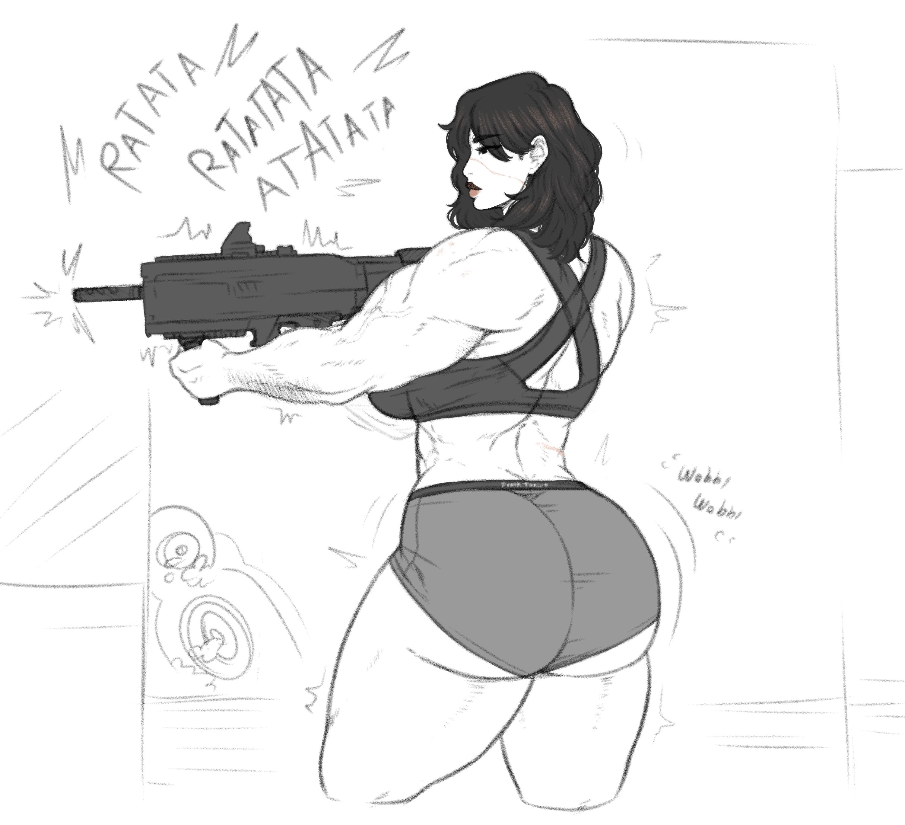 1girls, asian, asian female, athletic, athletic female, clothed, clothed female, female, female focus, female only, firing, firing gun, franktonius, gun, muscular, muscular female, ranged weapon, shooting, shooting gun, solo, solo female, solo focus, toned, toned female, weapon