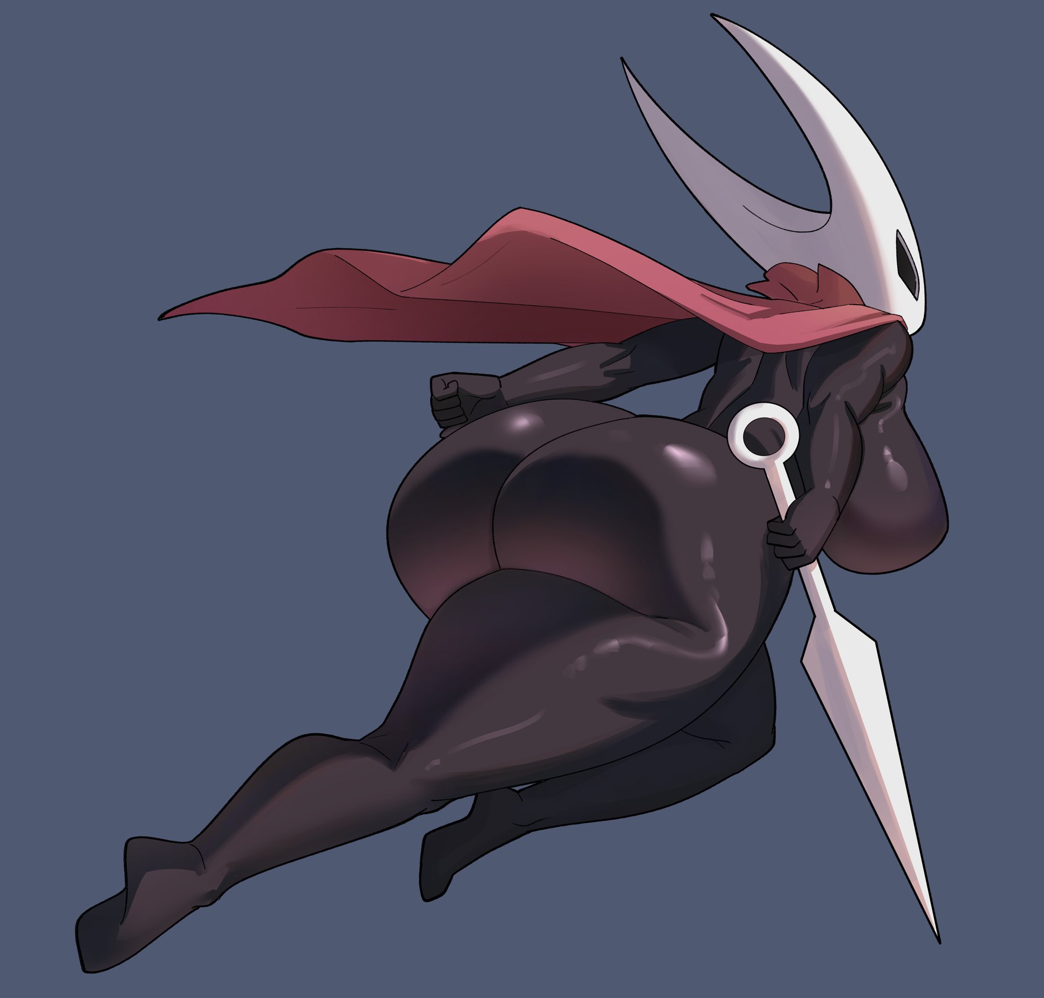 1girls, anthro, breasts, cape, female, female focus, female only, hollow knight, hollow knight: silksong, hornet (hollow knight), large breasts, simple background, solo, thick thighs, thighs, wide hips, ytrall