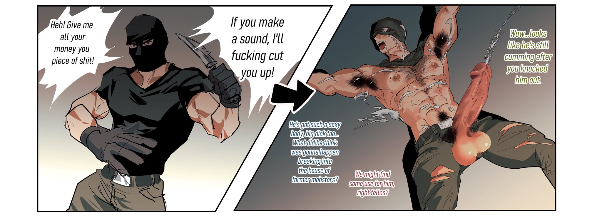 2koma, after sex, bara, big pecs, cum all over, cumdump, cumming, defeated, defeated villain, free use, gay, gay male, instant loss 2koma, mafia, male, male only, meat toilet, men only, mind break, mobster, muscular, muscular male, musky cock, new life, nioseptem, original character, pecs, penis, punishment, sex slave, yaoi