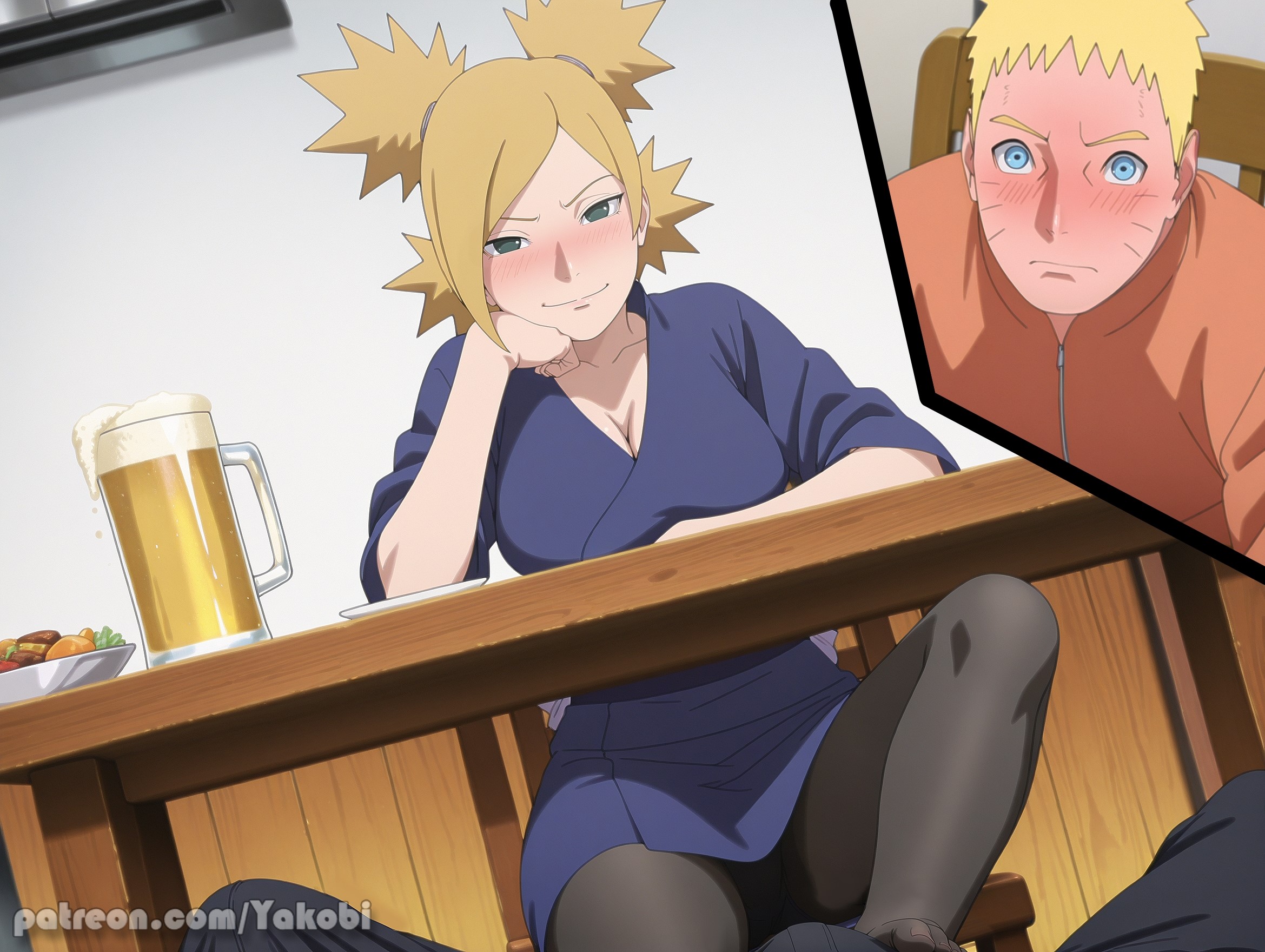 1boy, 1girls, ai generated, barefoot, beer, blush, boner, boruto: naruto next generations, chair, cheating, cheating husband, cheating wife, dinner, drink, drunk, embarrassed, erection, female, footjob, footjob under table, footjob with one foot, high resolution, indoors, kimono, living room, male, male pov, mature female, milf, mug, naruto, naruto (series), naughty face, netorare, ntr, pantyhose, pov, quad tails, sitting, smile, stealth footjob, stealth sex, sweat, table, teasing, temari, twintails, uzumaki naruto, watermark, yakobi