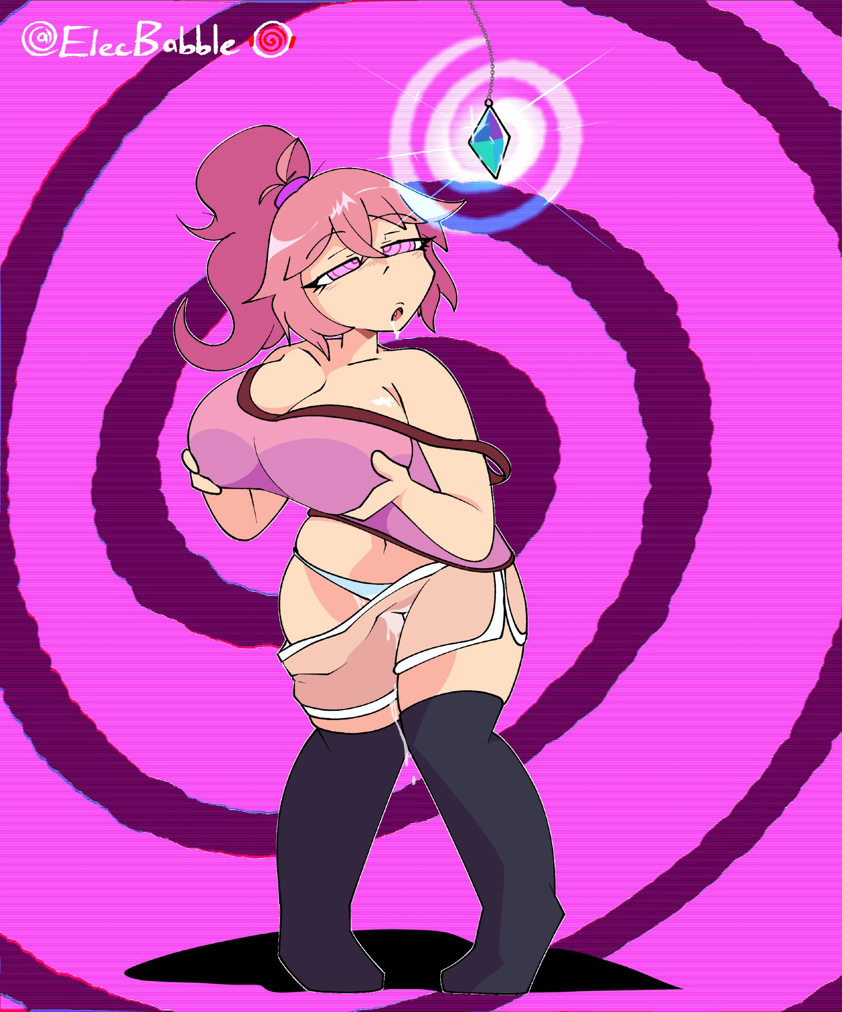 1girls, breast grab, breast press, breasts, crystal, crystal (lewd-zko), drool, elecbabble, female, femsub, hypnosis, hypnotism, lewd-zko, mind control, original, panties, pussy, pussy juice, shorts, spiral eyes, tagme, tank top, undressing
