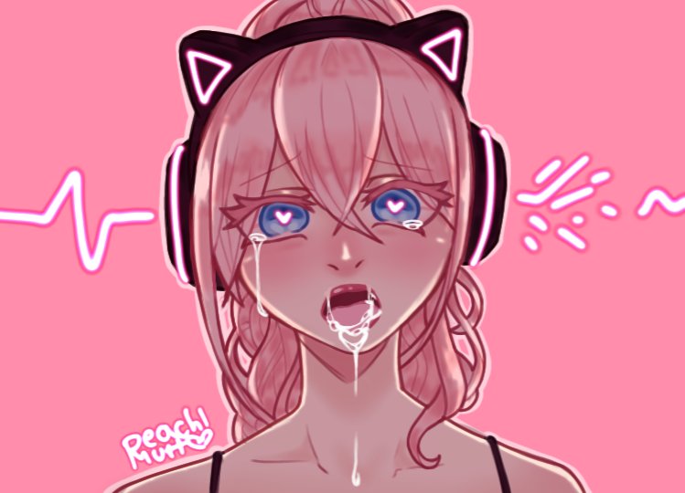1girls, blue eyes, crystal (lewd-zko), drool, drooling, female, femsub, headphones, heart, heart eyes, hypnosis, mind break, mind control, open mouth, original, peachmutt, pink hair, ponytail, solo, symbol in eyes, tears, tech control, tongue, tongue out