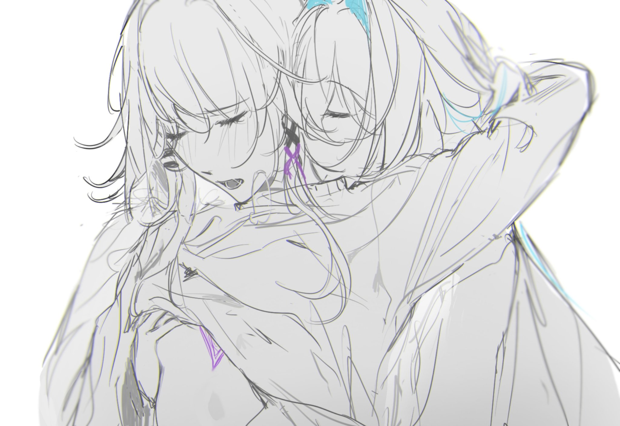 antipka, female, greyscale, honkai: star rail, monochrome, ruan mei (honkai: star rail), the herta (honkai: star rail), yuri