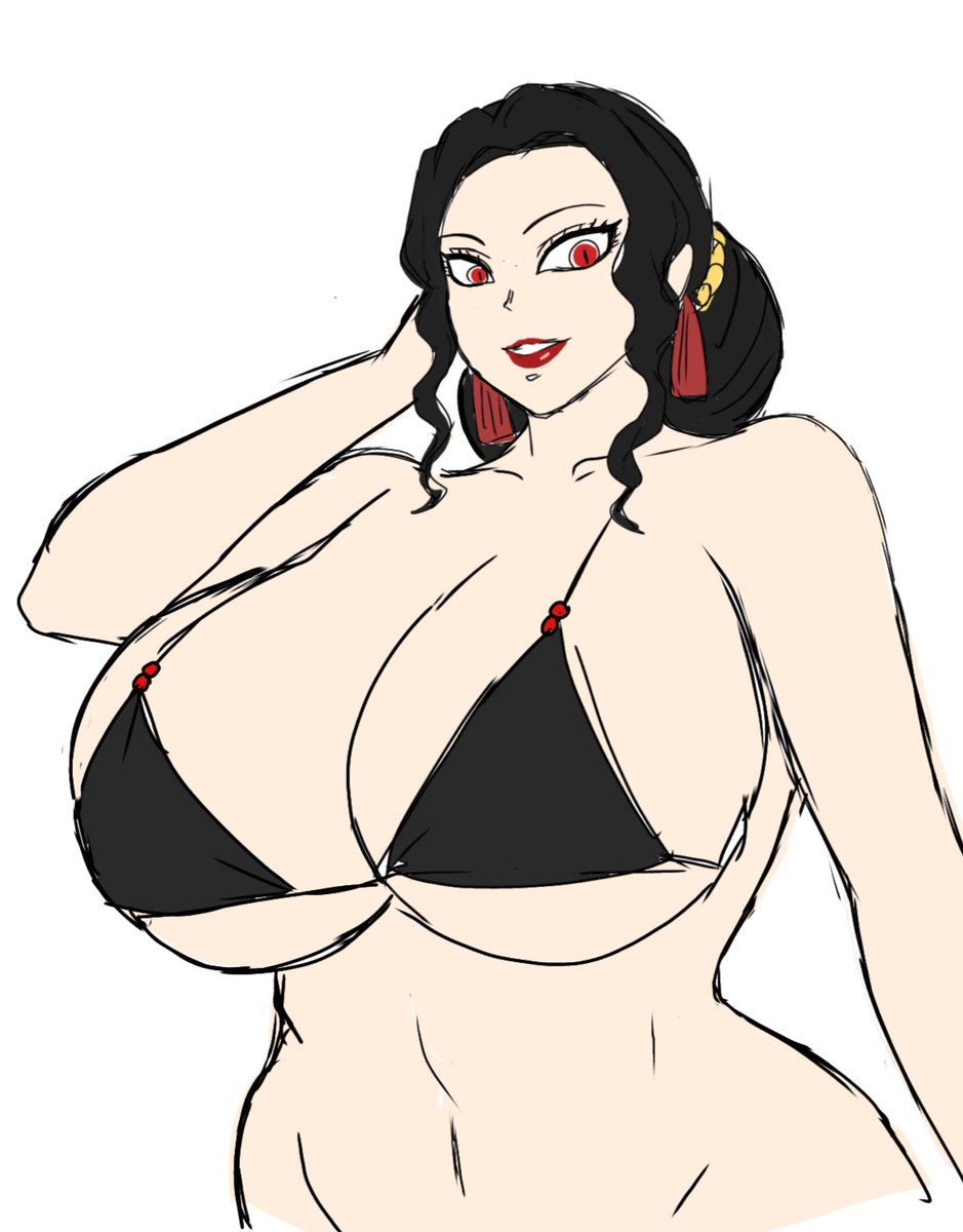1girls, 2d, 2d (artwork), alternate body type, alternate breast size, bare shoulders, big breasts, black hair, black hair female, breasts, breasts bigger than head, busty, busty female, curvy, curvy body, curvy female, curvy figure, demon, demon girl, demon slayer, digital drawing (artwork), digital media (artwork), female, female focus, female muzan, female only, hand on head, huge breasts, japanese, japanese female, kimetsu no yaiba, kissable lips, large breasts, mature, mature woman, momiji (artist), muzan kibutsuji, navel, red eyes, red eyes female, red lips, rule 63, simple background, solo, solo focus, tagme, upper body, white background