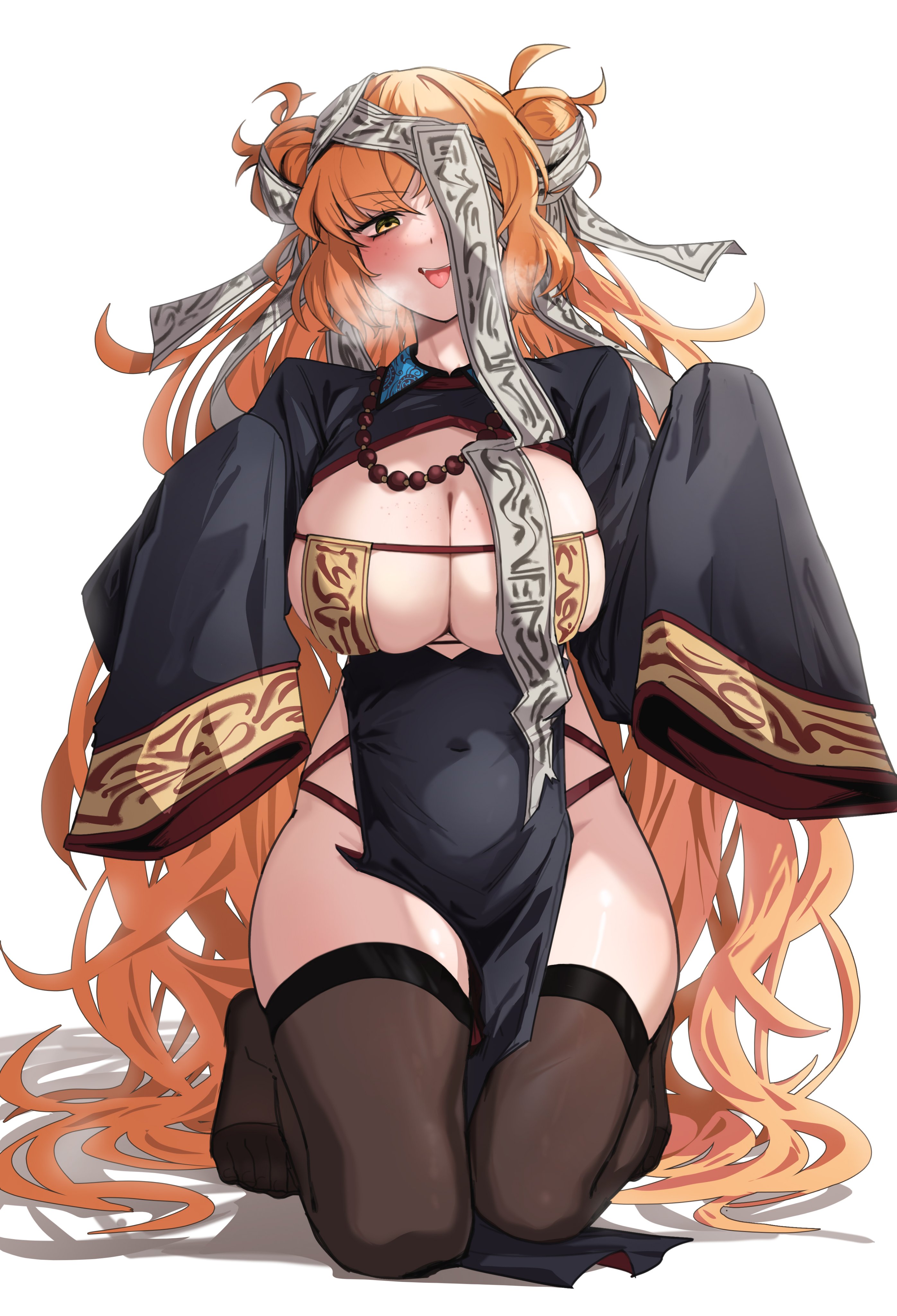 1girls, breasts, female, ishmael (limbus company), ishmael (project moon), limbus company, long hair, orange hair, project moon, smile, solo, tagme, white background