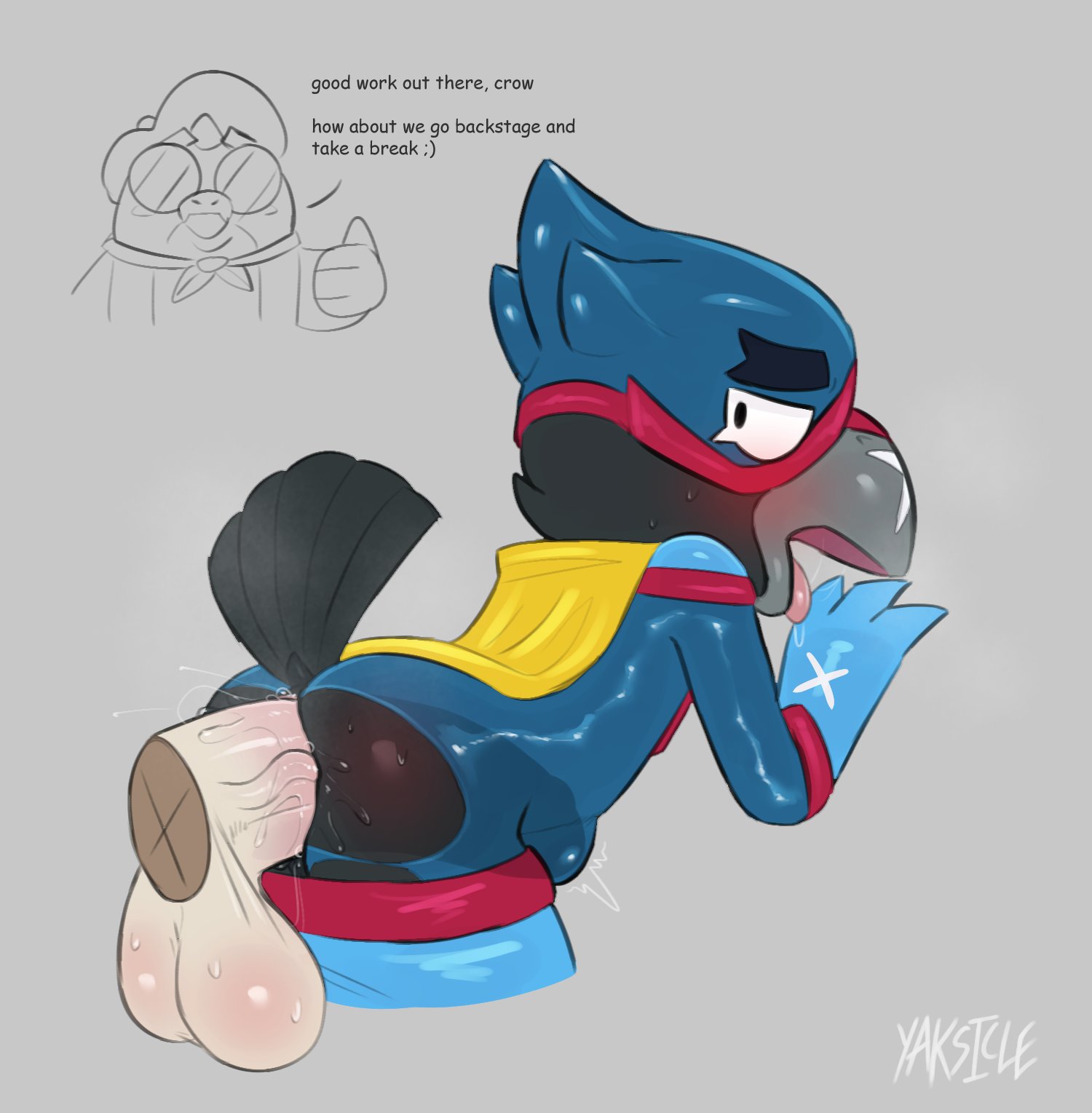 alternate costume, anal, anal sex, anthro, anthro on anthro, balls, big dick, big penis, big testicles, black feathers, brawl stars, bs23074, buzz (brawl stars), captain crow (brawl stars), cock, costume, crow (brawl stars), dick, director buzz (brawl stars), disembodied penis, enjoying, feathers, from behind, from behind position, gay, hi res, huge cock, inside, looking back, looking pleasured, male, male/male, official alternate costume, open mouth, penetration, penis, penis in ass, pleasure face, see-through, see-through anal, sex, speaking, speech, speech line, stomach bulge, superhero, superhero costume, testicles, text, white background, xray view, yaksicle