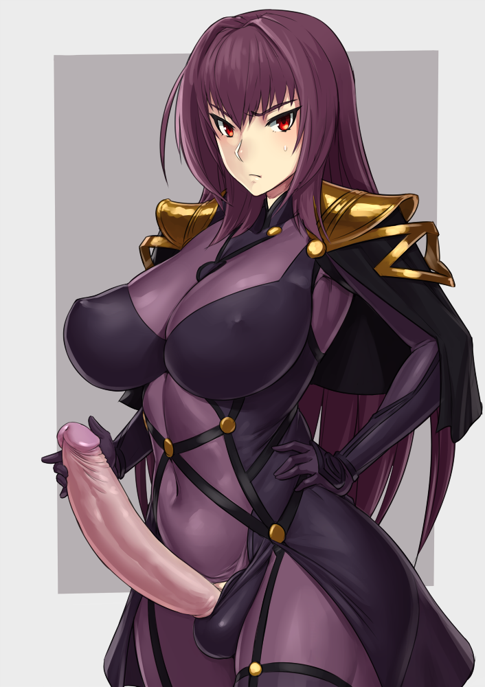 1futa big_penis breasts cleavage erection fate/grand_order fate_(series) futa_only futanari large_breasts looking_at_viewer mikoyan panties penis scathach_(fate) solo solo_futa testicles testicles_in_panties