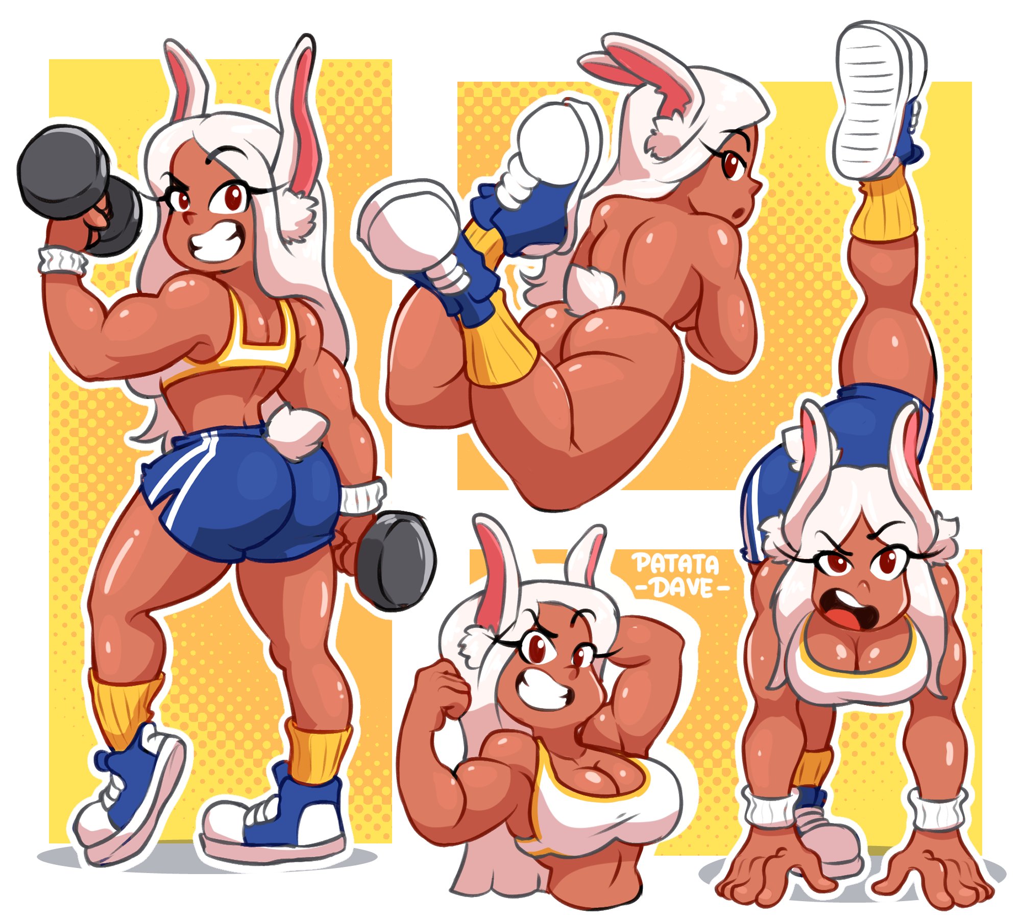1girls, 2023, abs, ahe gao, animal ears, animal humanoid, areolae, artist name, ass, athletic, athletic female, bare shoulders, barefoot, biceps, big ass, big breasts, big thighs, blush, boku no hero academia, braided pigtails, breasts, bunny ears, bunny tail, busty, cleavage, cleavage overflow, clothed, clothed female, clothing, completely nude, completely nude female, cowgirl, cowgirl (western), cowgirl outfit, curvaceous, curvaceous female, curvy, dark skin, dark-skinned female, denim shorts, dildo in pussy, dildo insertion, english text, enormous breasts, female, female abs, female only, front view, giant breasts, gigantic breasts, gigantic thighs, gloves, grabbing, grabbing own breast, grin, gritted teeth, hair, hay, hay bale, heart-shaped pupils, hi res, highres, huge ass, huge breasts, huge thighs, humanoid, kneeling, large ass, large breasts, large thighs, legs together, legs up, long hair, long white hair, massive breasts, massive thighs, mirko, miruko, mouth hold, muscular, muscular female, muscular thighs, my hero academia, navel, nipples, nude, nude female, one leg up, orgasm, patata dave, pussy, rabbit ears, rabbit girl, rabbit humanoid, rabbit tail, red eyes, rumi usagiyama, saliva, shoes, shoes only, simple background, sitting, sitting on hay bale, skindentation, smile, smiley face, smiling, solo, solo female, spread legs, squatting, squatting on dildo, stalk in mouth, straw in mouth, stretching, sweat, sweaty, sweaty body, tail, tan body, tan skin, tan-skinned female, tanned, tanned female, tanned skin, teeth, thick legs, thick thighs, thighs, tied shirt, tomboy, toned, toned female, twin braids, twintails, usagiyama rumi, white gloves, white hair, white-haired female, wide thighs, yellow background