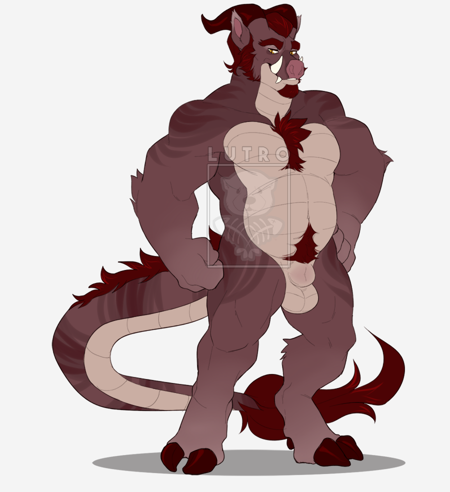 animal_genitalia anthro balls dragon hybrid looking_at_viewer male male_only mammal musclegut muscular muscular_male nude oliver.lutro porcine pubes sheath smile solo standing watermark