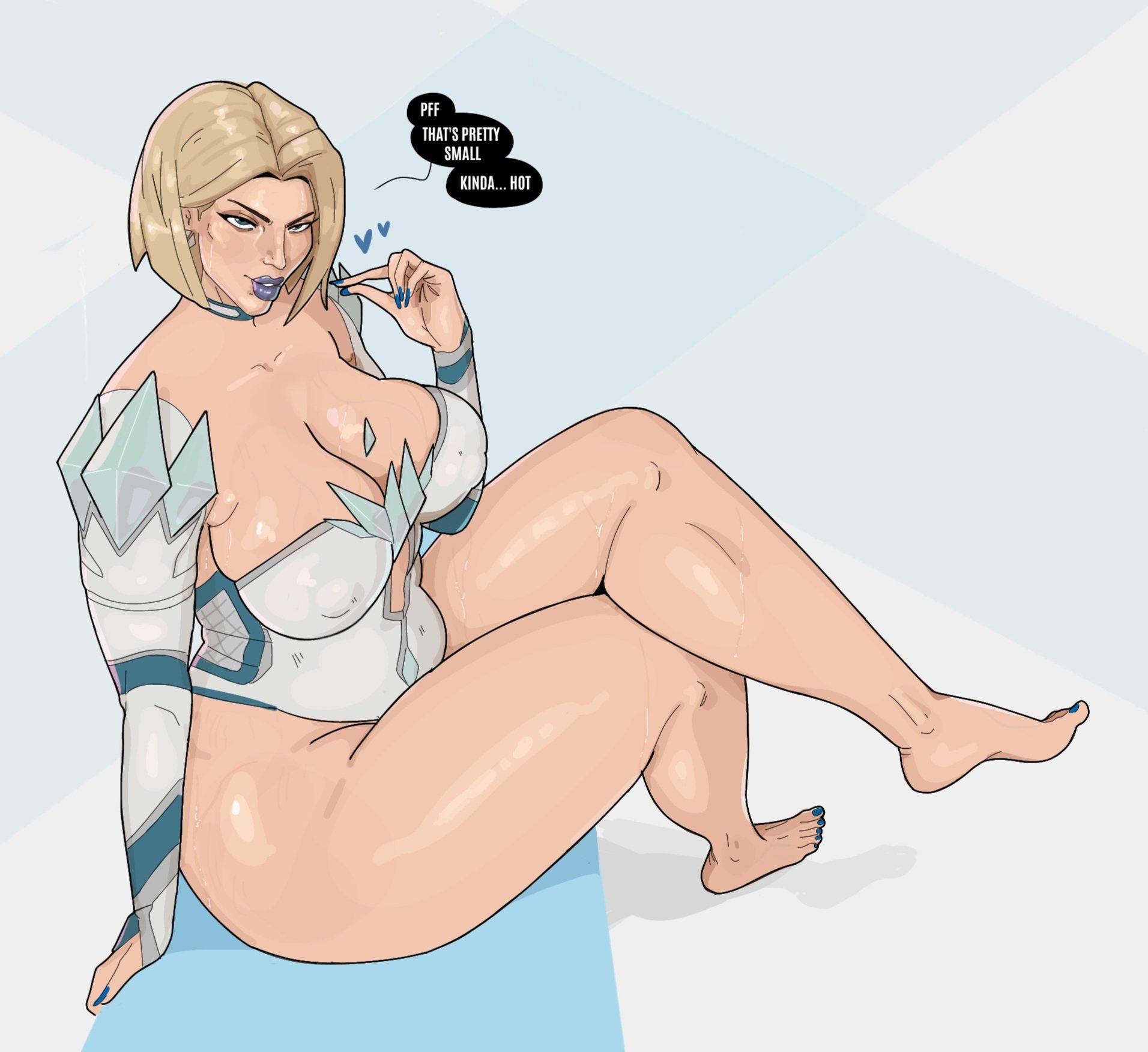 1girls, big breasts, blonde hair, breasts, chubby, chubby female, crullet, emma frost, emma frost (marvel rivals), female, female focus, large breasts, male, marvel, marvel comics, marvel rivals, penis, short hair, small penis humiliation, solo, solo female, solo focus
