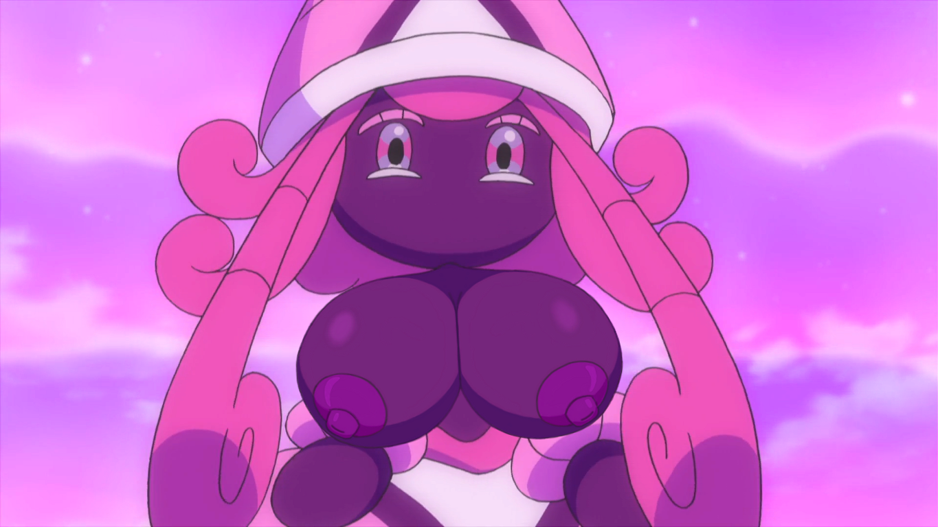 0stops010210 (artist), 1girls, areolae, big breasts, black body, black pupils, breasts, edit, erect nipples, fairy, female, female only, game freak, generation 7 pokemon, hair, happy, humanoid, legendary pokemon, long hair, multicolored eyes, nipples, nude filter, outside, pink hair, pokemon, pokemon (anime), pokemon (species), pokemon sm, request, screenshot edit, shell, solo, solo female, tapu lele, third-party edit, topless, two-tone eyes, video games, wristband