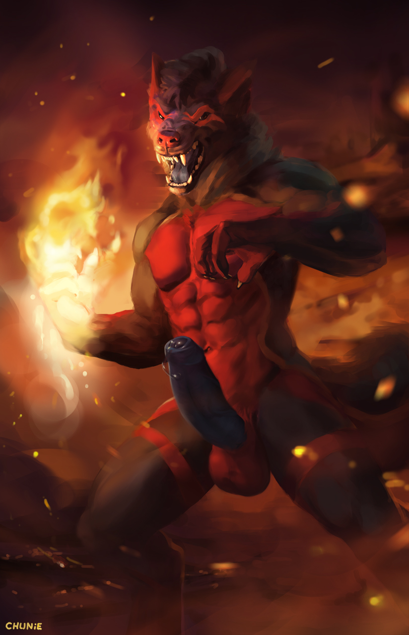 2018 abs angry anthro balls biceps black_eyes black_fur burning canine chunie claws detailed_background digital_media_(artwork) digitigrade erection facial_markings fire fireball fur hair hi_res humanoid_penis lineless looking_at_viewer magic magic_user male male_only mammal markings multicolored_fur muscular muscular_male navel neck_tuft no_sclera nude obliques open_mouth partially_retracted_foreskin pecs penis precum pubes red_fur red_markings red_nose saliva smoke solo standing teeth tongue triceps tuft uncut vein white_fur wolf