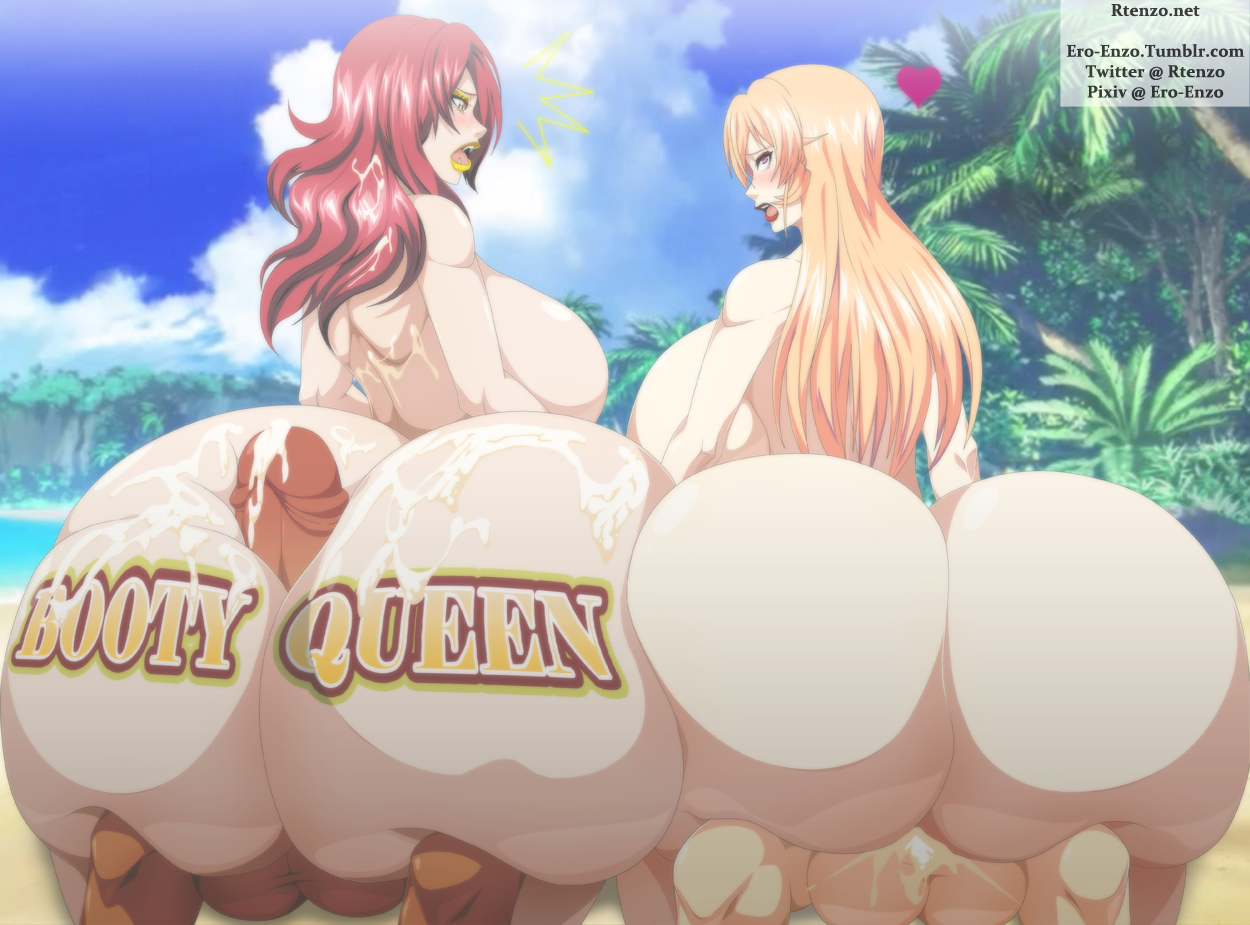 ambiguous penetration, ass, assjob, big ass, big breasts, blonde hair, breasts, buttjob, covered assjob, covered buttjob, cum, cum inside, cum on ass, doggy style, ero-enzo, female, from behind, huge ass, kobayashi rindou, lipstick, nakiri erina, red hair, rolling eyes, rtenzo, shokugeki no souma, tattoo, tattoo on butt
