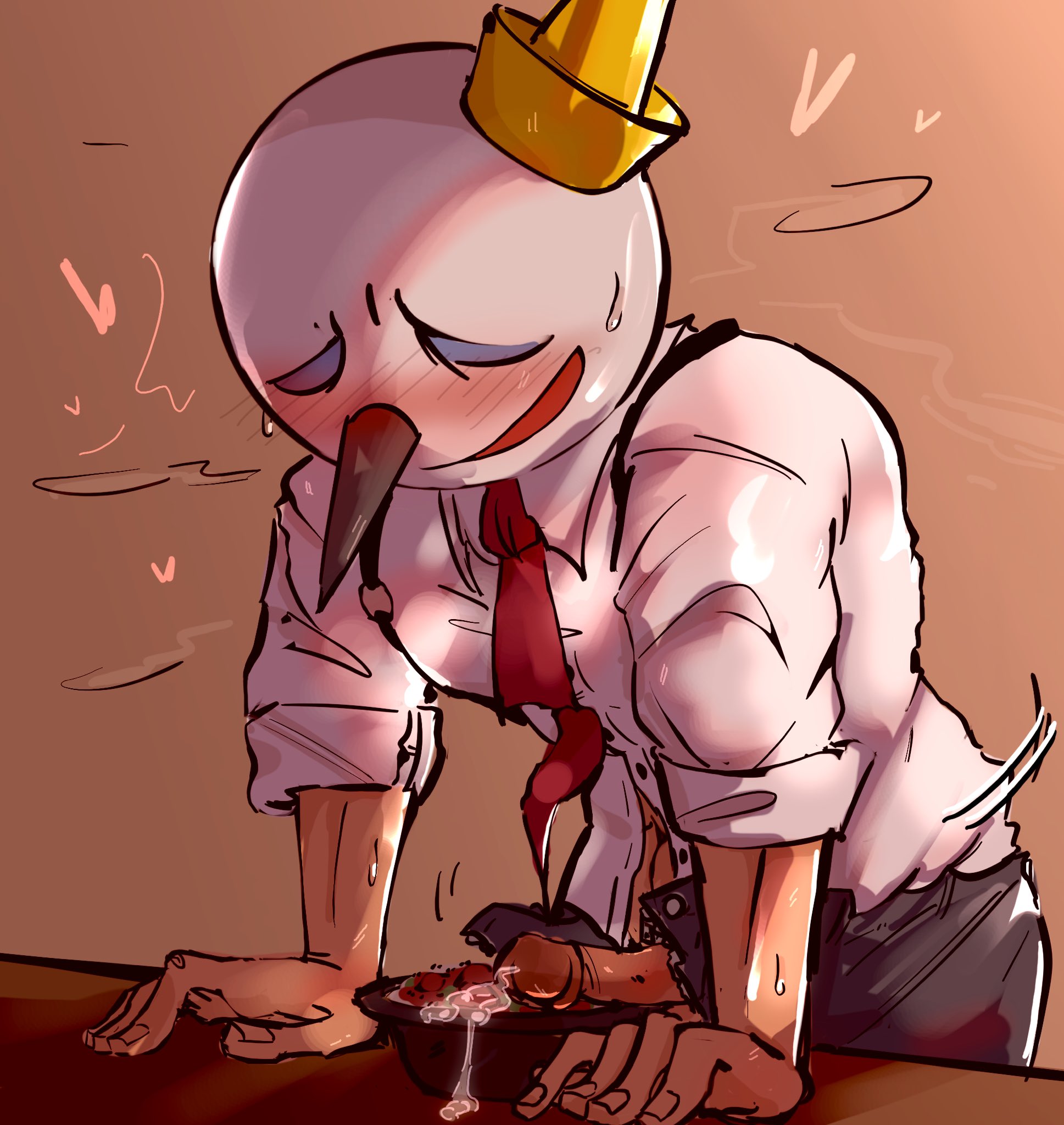 1boy, 1boys, 2023, after masturbation, after orgasm, cock, cum, digital art, digital drawing (artwork), digital media, digital media (artwork), digital painting (artwork), faceless male, jack box, jack in the box, male only, mascot, muscular, muscular male, object head, penis