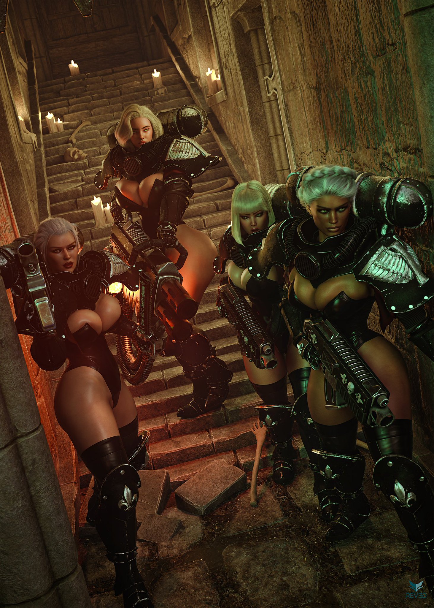 3d, 4girls, aayara (rev3d), adepta sororitas, big ass, big breasts, bolter, breasts, chest, curvaceous, curvy, curvy figure, female, gun, hayley (rev3d), hips, hourglass figure, huge ass, huge breasts, imperium of man, julie (rev3d), large ass, large breasts, legs, light skin, light-skinned female, lips, mature, mature female, multiple girls, original, original character, power armor, power armor (warhammer), rev3d, sister of battle, skimpy, slim waist, sophie (rev3d), thick, thick hips, thick legs, thick thighs, thighs, voluptuous, voluptuous female, waist, warhammer (franchise), warhammer 40k, wide hips, yerin (rev3d)