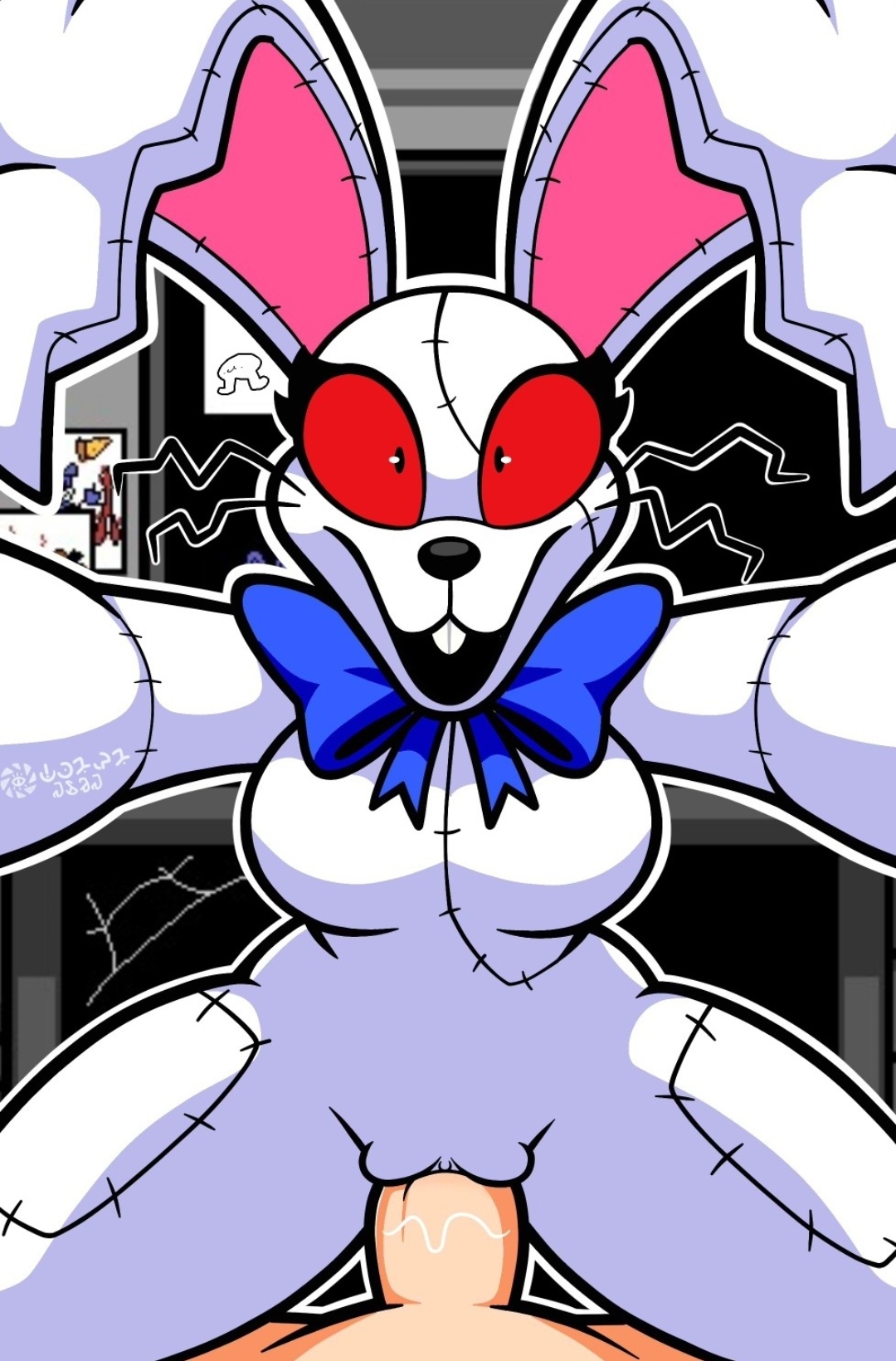 1boy, 1girl, 1girls, 2d, 2d (artwork), 2d artwork, accurate art style, breasts, buck teeth, buckteeth, bunny, bunny costume, bunny ears, bunny girl, bunnysuit, costume, cowgirl position, crazy, crazy eyes, crazy female, faceless, faceless male, fangame, female, female focus, five nights at freddy's, five nights at frickbears, five nights at frickbears 3, fnaf, light skin, light-skinned male, male, male/female, mouth, mouth open, pamaht9, penetration, penis, pussy, red eyes, riding, riding penis, sex, skin tight, tight clothing, vagina, vaginal, vaginal penetration, vaginal sex, vannabelle (frickbears 3), vannabelle dewlap, vanny, vanny (fnaf), vanny (frickbears)