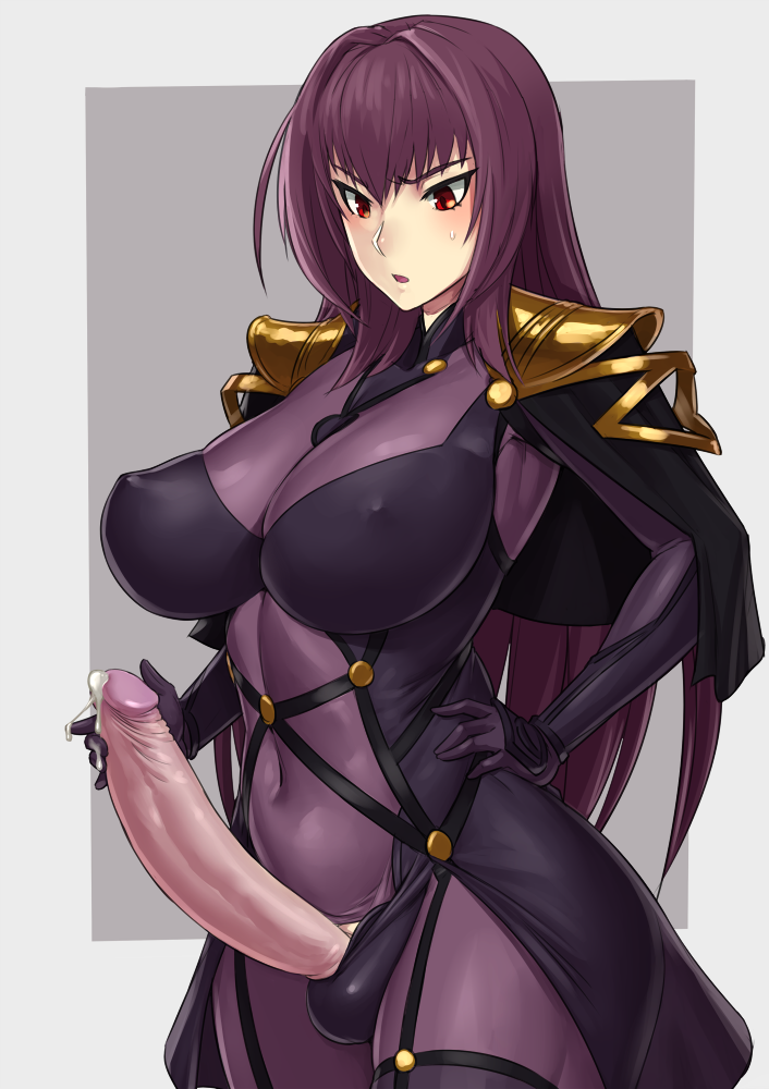 1futa big_penis breasts cleavage cum erection fate/grand_order fate_(series) futa_only futanari horny large_breasts mikoyan panties penis precum scathach_(fate) solo solo_futa testicles testicles_in_panties