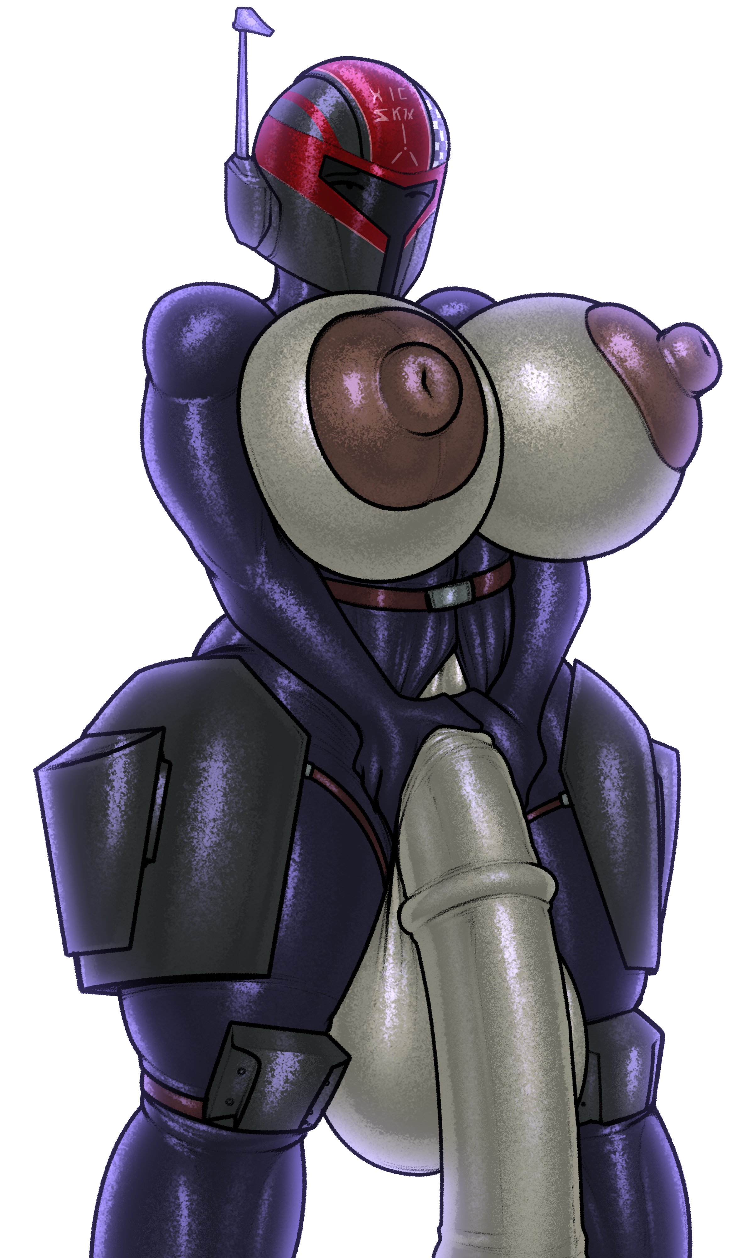 1futa, breasts, breasts bigger than head, breasts out, flaccid, flaccid penis, fully clothed, futanari, hands on own penis, huge breasts, hyper balls, hyper breasts, hyper penis, masked, masked futa, morningstarlewds, penis, penis out, sabine wren, star wars, thick thighs, wide hips