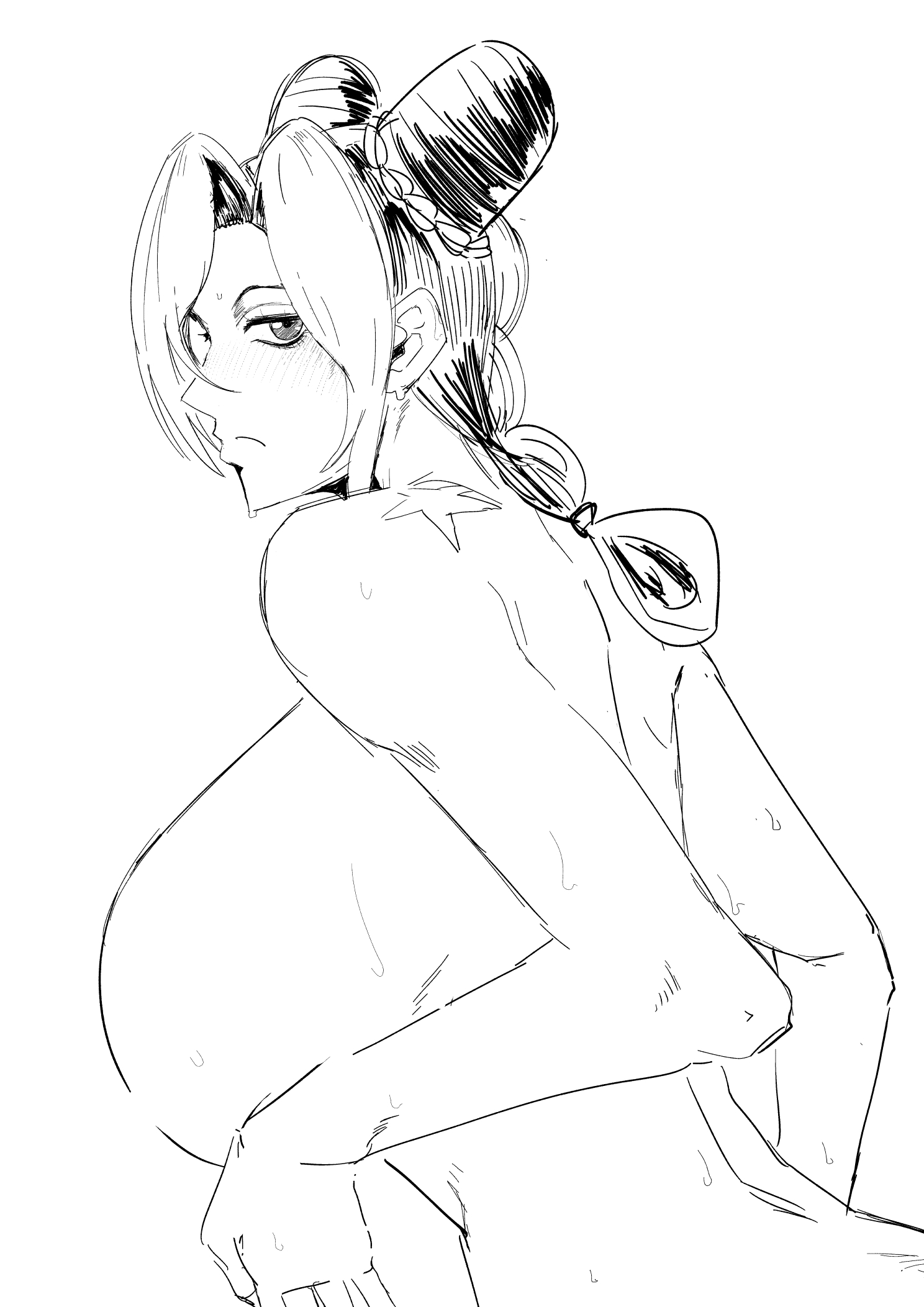 1girls, 2d, 2d (artwork), anime, big breasts, birthmark, blush, blushing at viewer, blushing female, breasts, female, female focus, female only, huzeu1, jojo no kimyou na bouken, jojo's bizarre adventure, jolyne cujoh, jolyne kujo, large boobs, large breasts, light blush, looking at viewer, looking back, looking back at partner, manga, naked, naked female, no color, nude, nude female, nudity, solo, solo female, solo focus, star birthmark, stone ocean, wet, wet body
