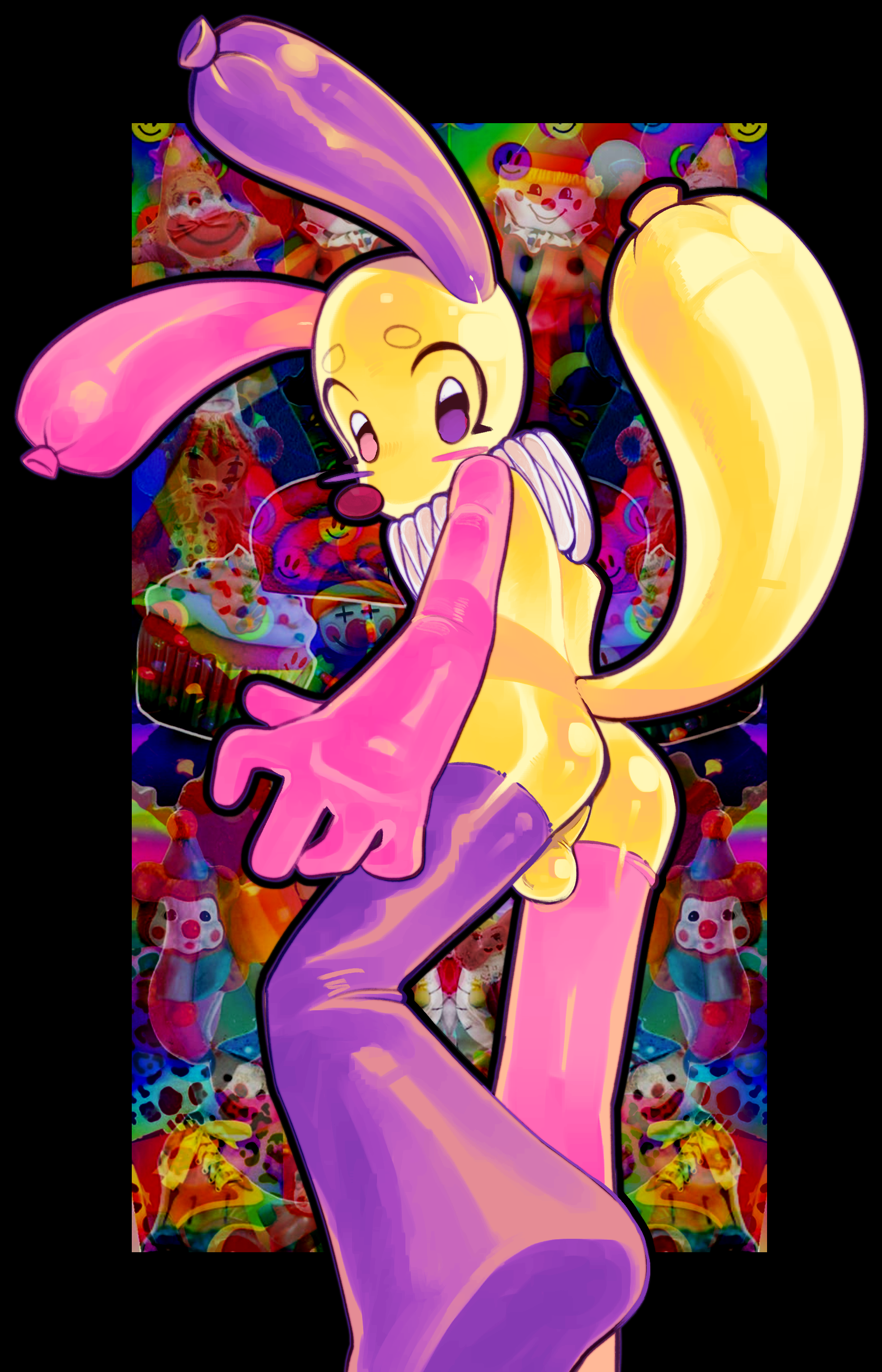 alternate color, balloon, balloon animal, balloon dog, balls, balls out, dandy's world, infantilette, latex, latex body, latex skin, looey (dandy's world), low-angle view, self upload, shiny skin