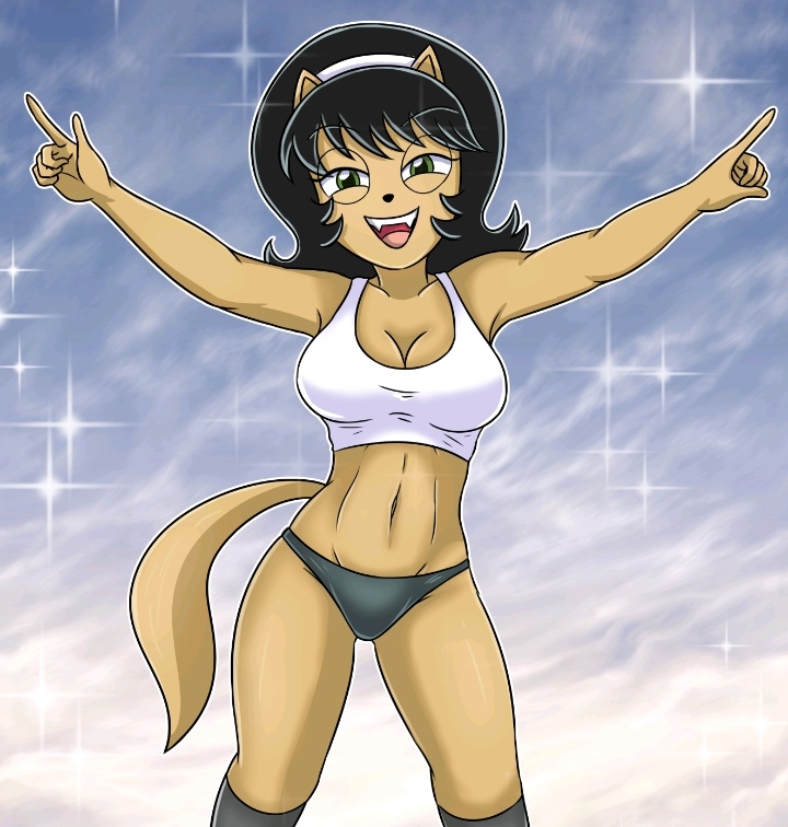 1girls 2024 anthro black_hair black_panties cat_ears cleavage deviantart_link feline female female_only furry furry_female furry_only green_eyes half-closed_eyes kitty_katswell looking_at_viewer nickelodeon panties solo standing sumin6301 t.u.f.f._puppy tank_top tiara white_topwear