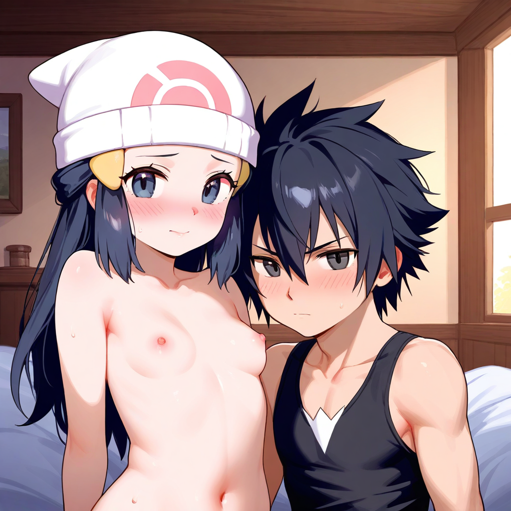 1boy1girl ai_generated black_hair couple crossover dawn_(pokemon) fairy_tail gray_fullbuster pokemon short_hair tagme